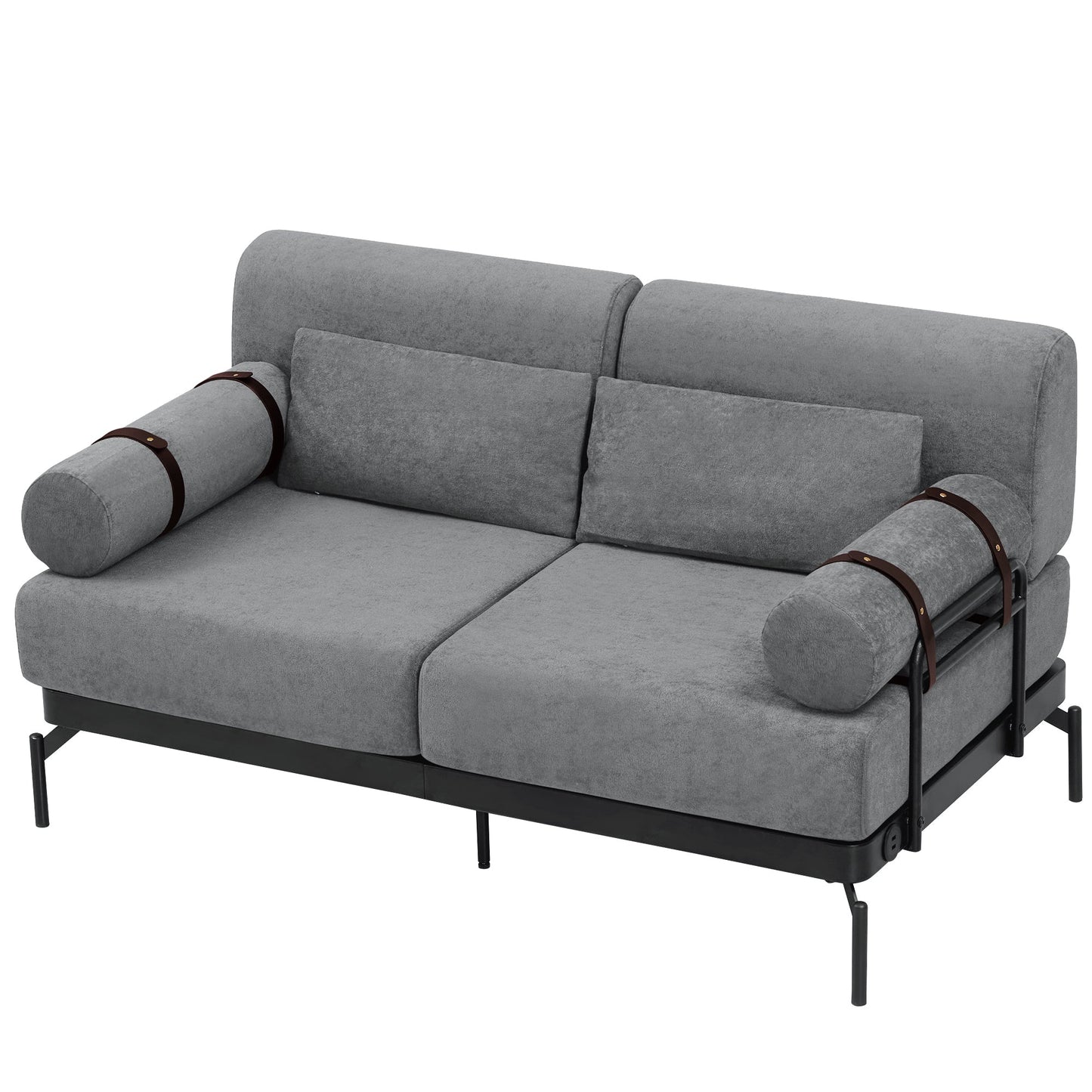 NEW Modern Grey Chenille 2 Seater Loveseat 59' Sofa Couch with USB Ports Unique Cylindrical Armrests