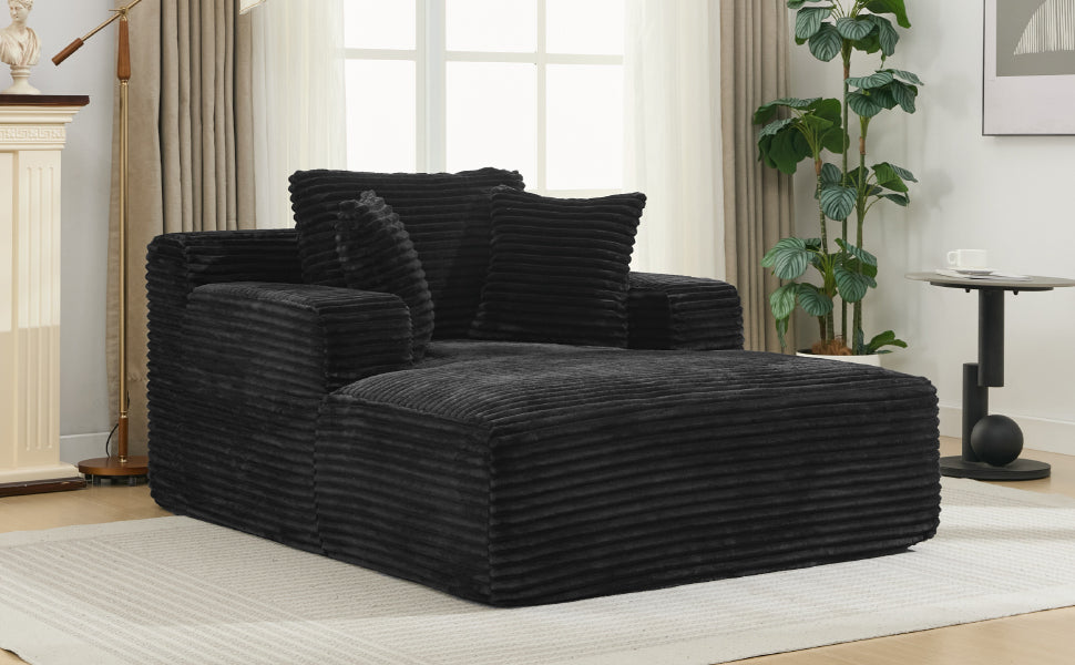 NEW Modern Black Corduroy Chaise Lounge Sofa Bed with Removable Pillows, 48.8' Upholstered Sleeper Sofa
