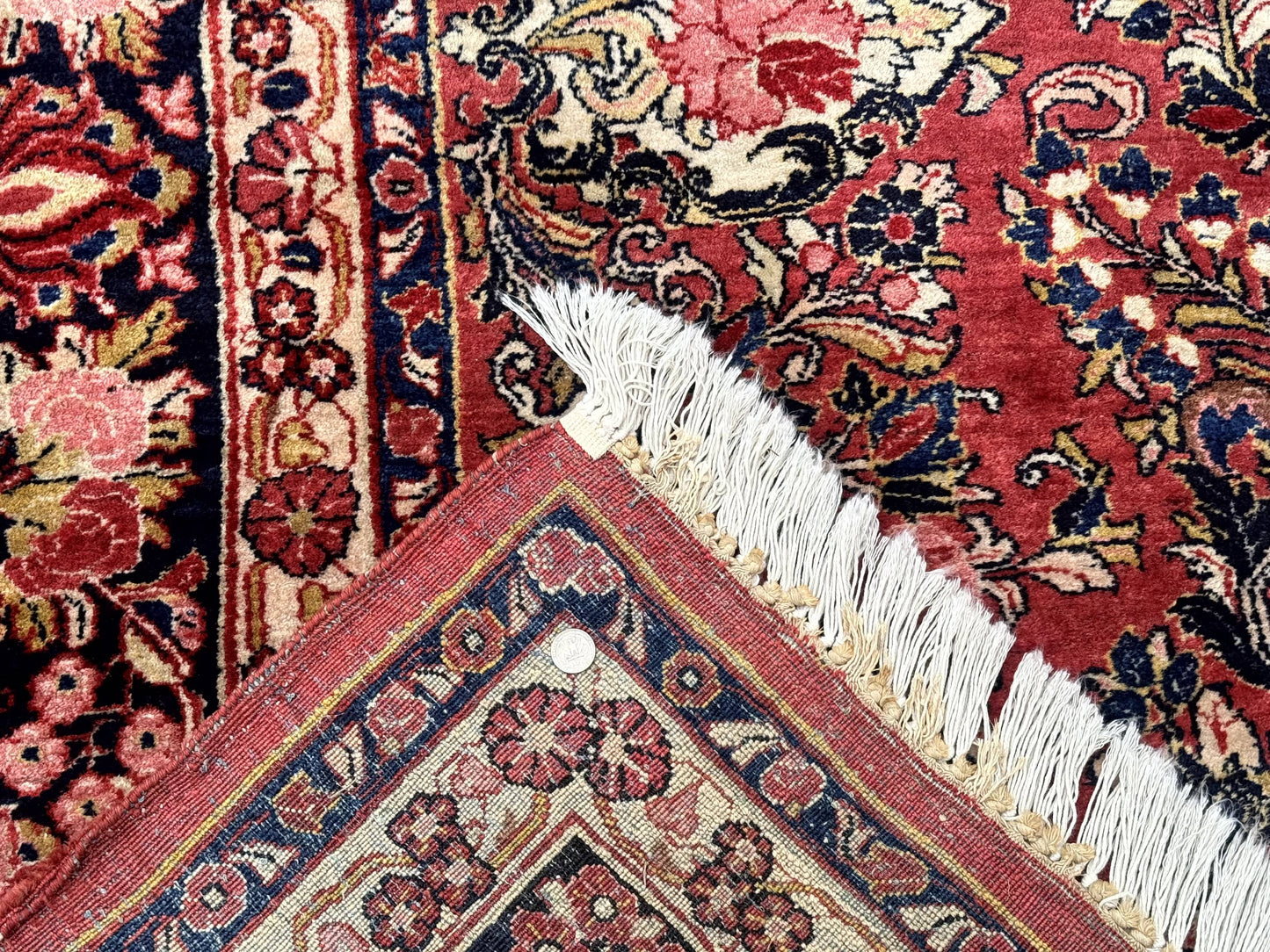 USED Large Antique Persian Sarouk Rug 11x18, Red, Floral Allover, Palace Size Wool Handmade Carpet