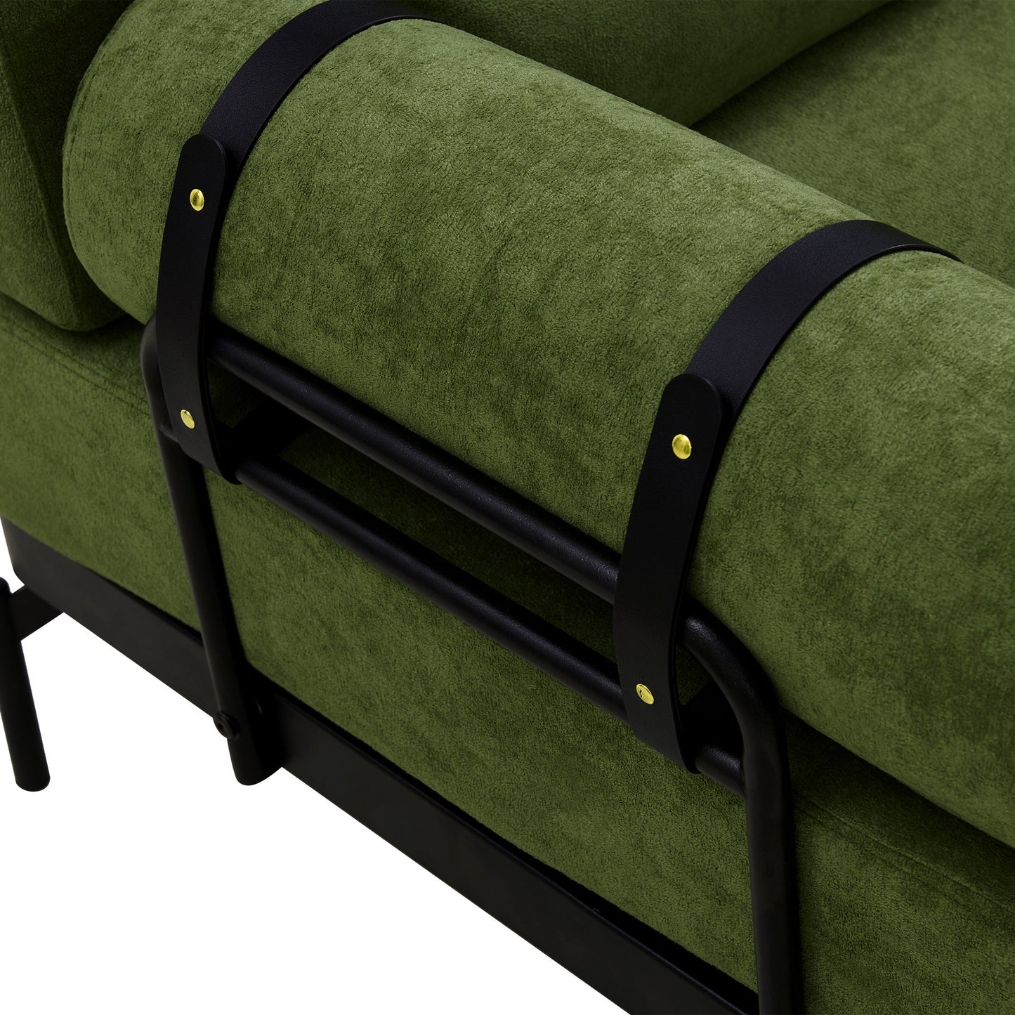 NEW Modern Green Chenille Foam 2 Seat Pillow Top Arms Metal Frame Loveseat