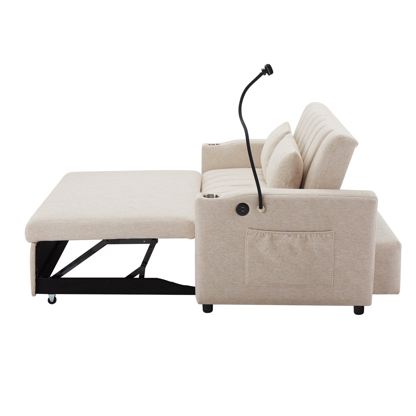 NEW Beige Bella Fabric Convertible Sofa Bed Loveseat
