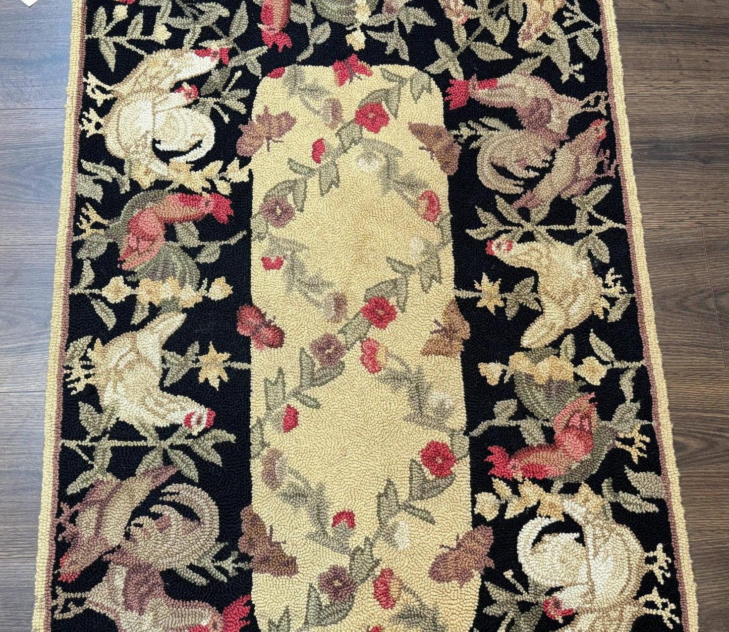 USED Small Vintage Hooked Rug, Roosters, Handmade, Wool