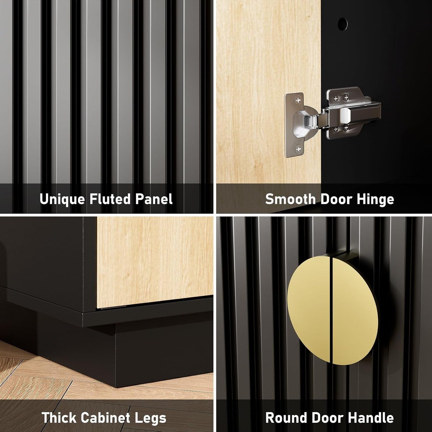 NEW 63 Inch Camel Black Buffet Cabinet For Dining Room