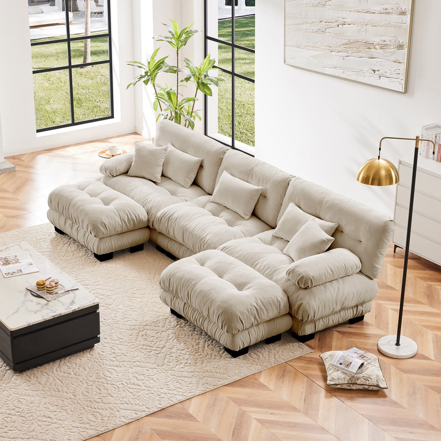 NEW Luxury Modular Sectional Sofa Couch - Oversized U Shaped Cloud Couch for Living Room,Deep Seat Sofa Couch with 2 Ottomans ,Chenille Light coffee