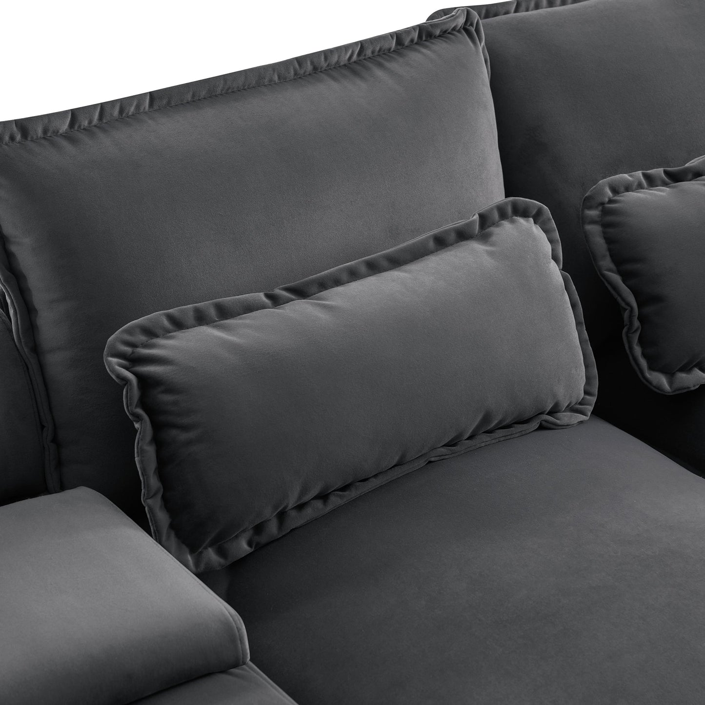 NEW Modern Gray Velvet Upholstered U-shaped 6-Seat Sofa with Console Cupholders and USB Ports
