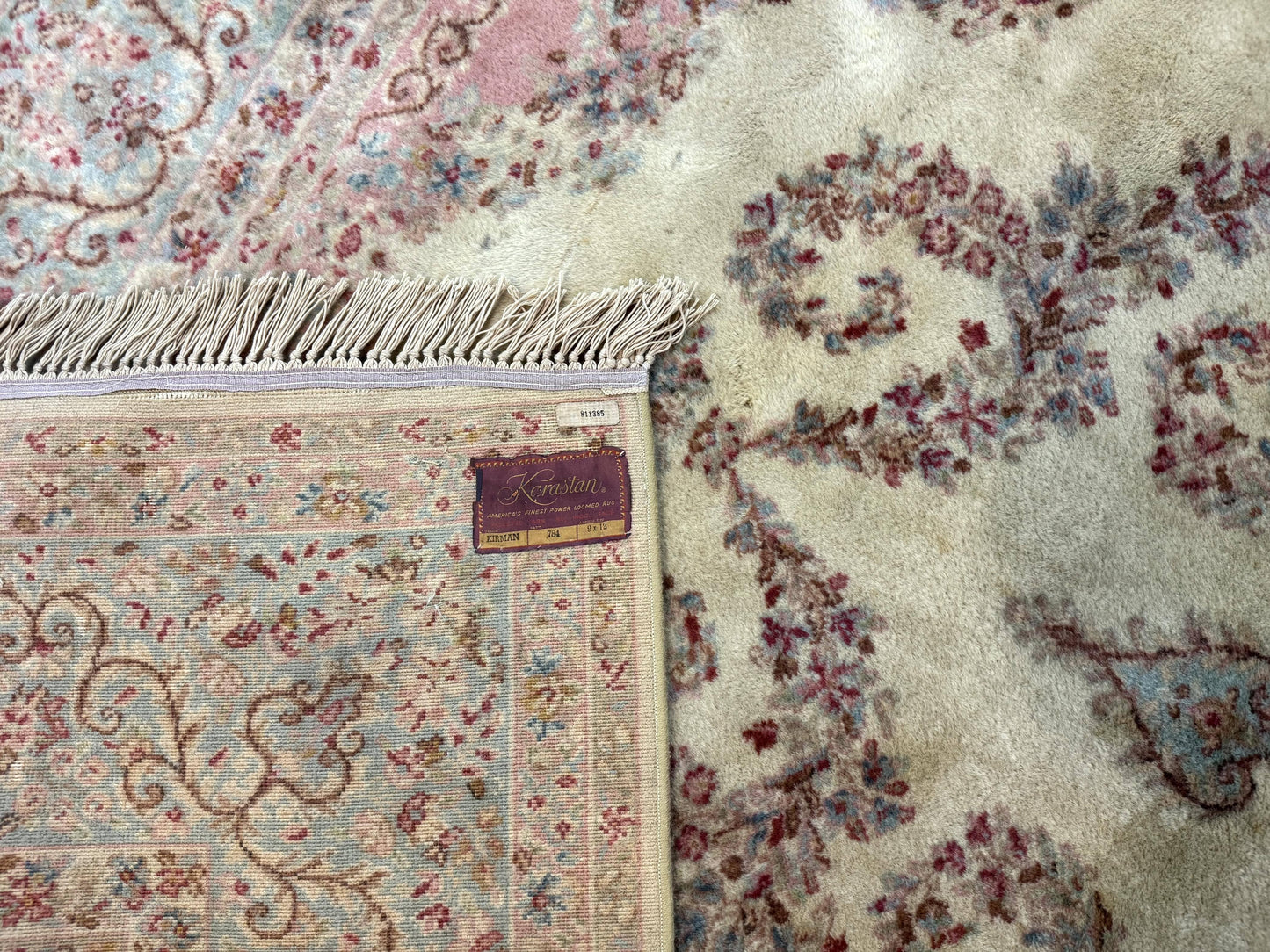 USED Karastan Rug 8.8 x 12, Pastel Ivory Kirman Rug #784, Wool Karastan Carpet, Original 700 Series, Vintage Karastan Area Rug, Discontinued