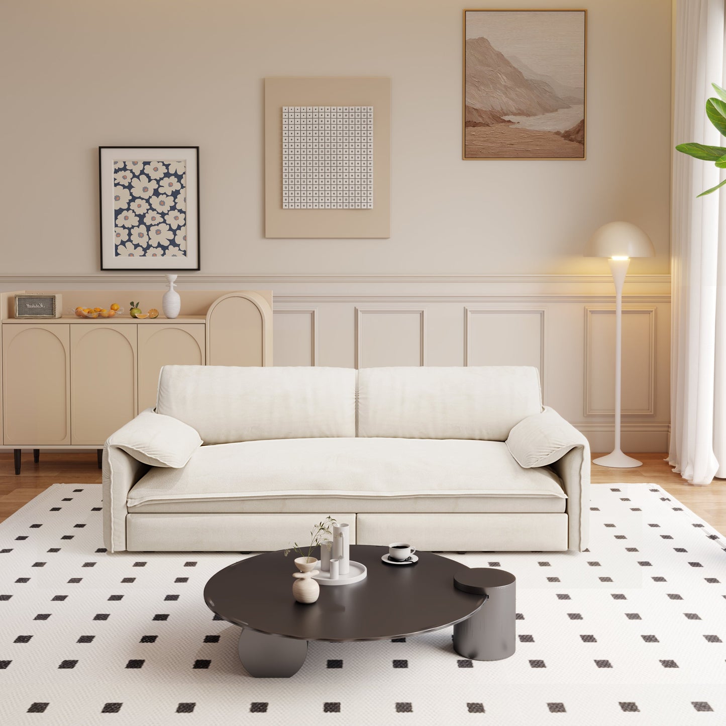 NEW 66' Velvet 3-in-1 Convertible Loveseat Queen Pull Out Sofa Bed Sleeper with Side Storage