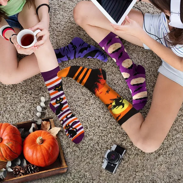 New 6 Pairs Halloween Christmas Socks For Men Women Girls Funny Pumkin Spider Black Cat Cotton Sock Set