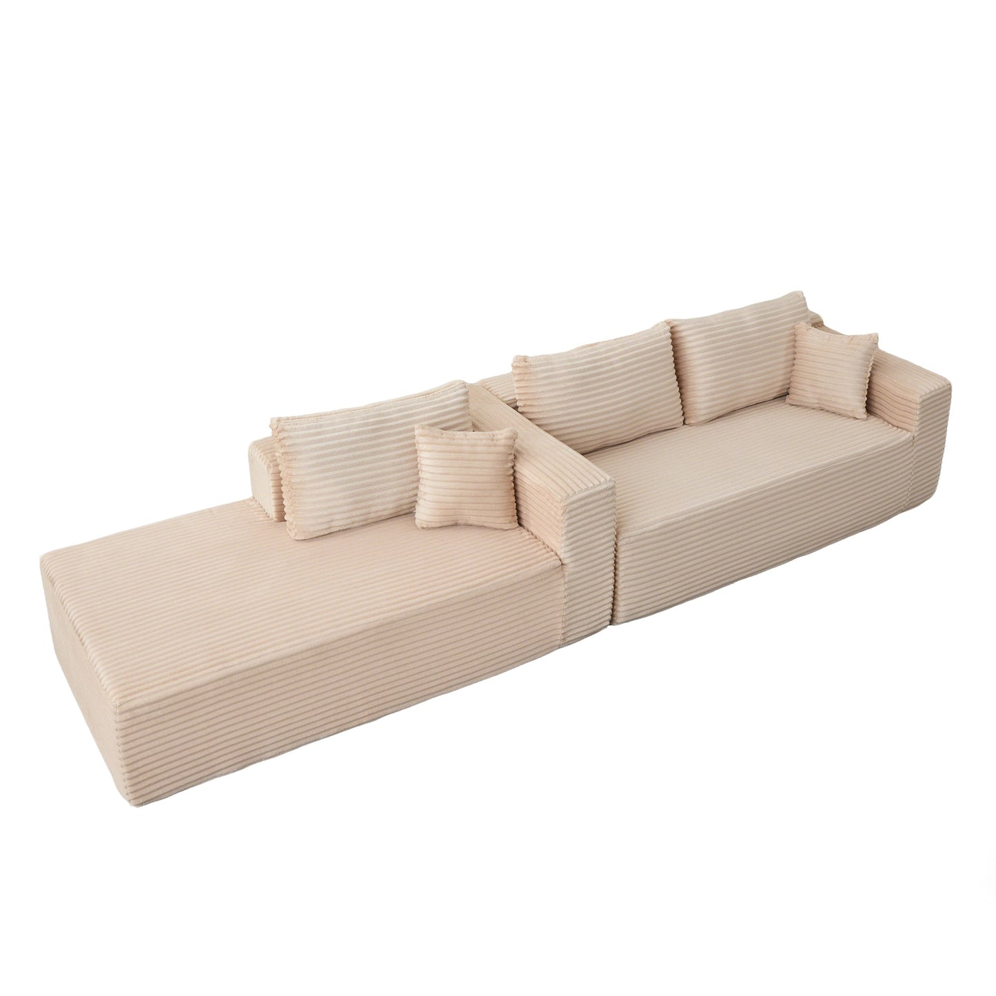 NEW Compression Sectional Couch with Comfy Chaise, Boneless L Shape Sofa with Deep Seat, Minimalist Modular Couches Sleeper for Living Room Bedroom Apartment Lounge,corduroy,Beige