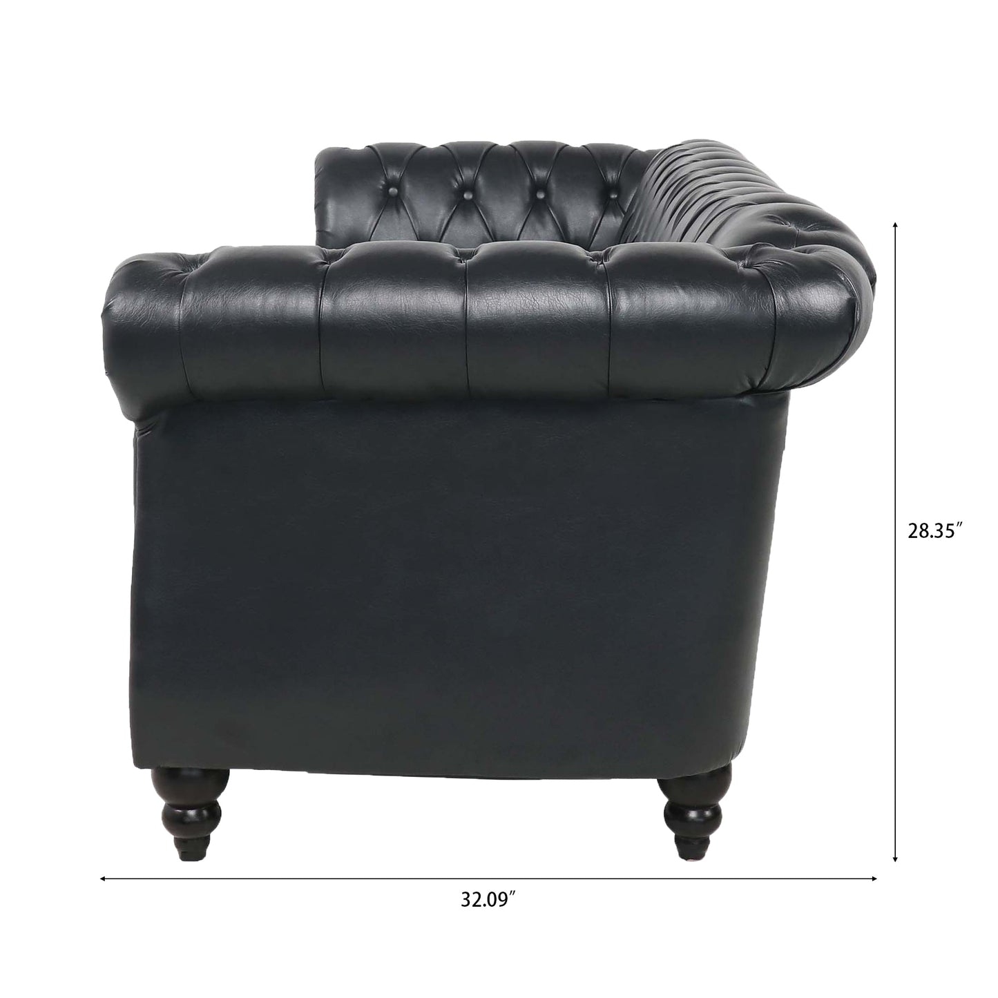 NEW 84.65' BLACK PU Rolled Arm Chesterfield Three Seater Sofa Couch