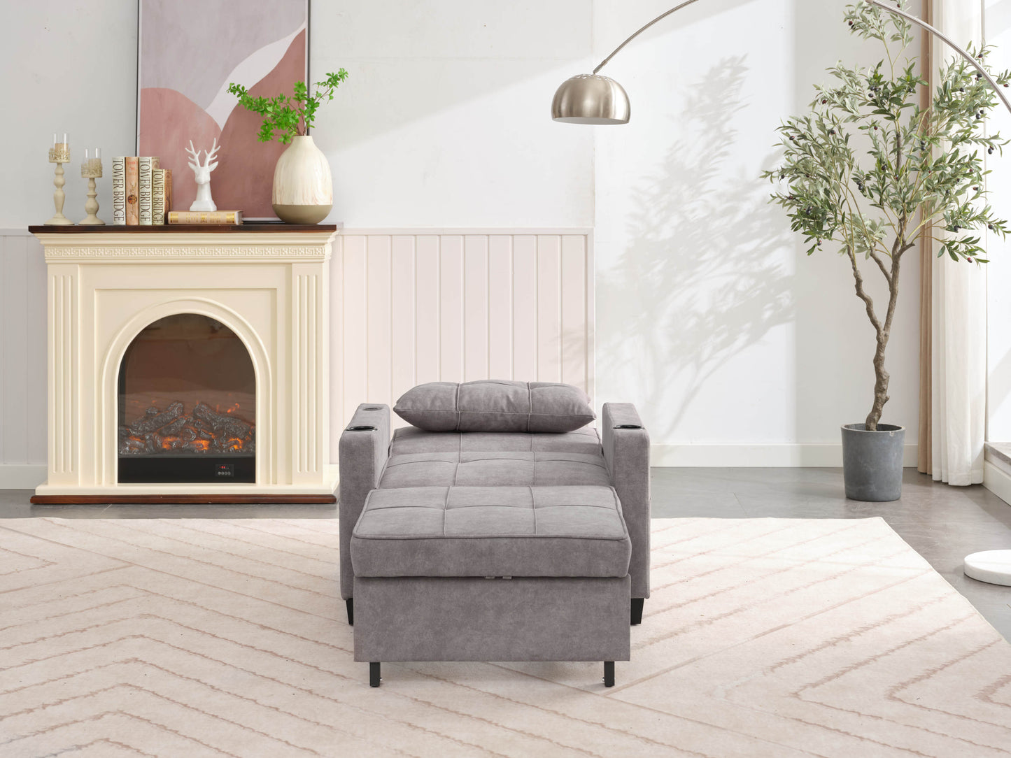 NEW Futon Chair Bed Convertible Chair 3-in-1 Pull Out Sleeper Chair Beds with USB Ports,Wear-resistant and Anti-scratch,  Armchair Bed Sleeper for Living Room (Light Grey Scratch Cloth)