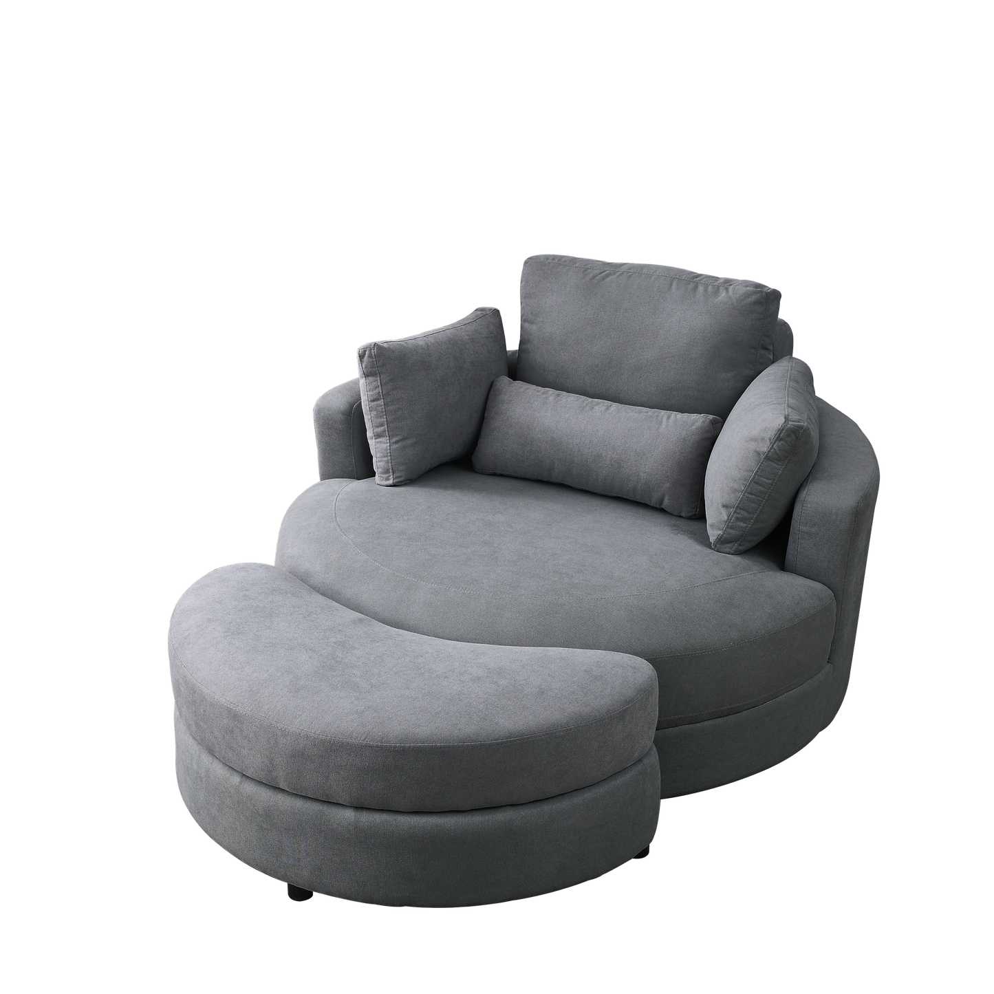 NEW Welike Swivel Accent Barrel Modern Dark Grey Sofa Lounge Club Big Round Chair with Storage Ottoman and Pillows