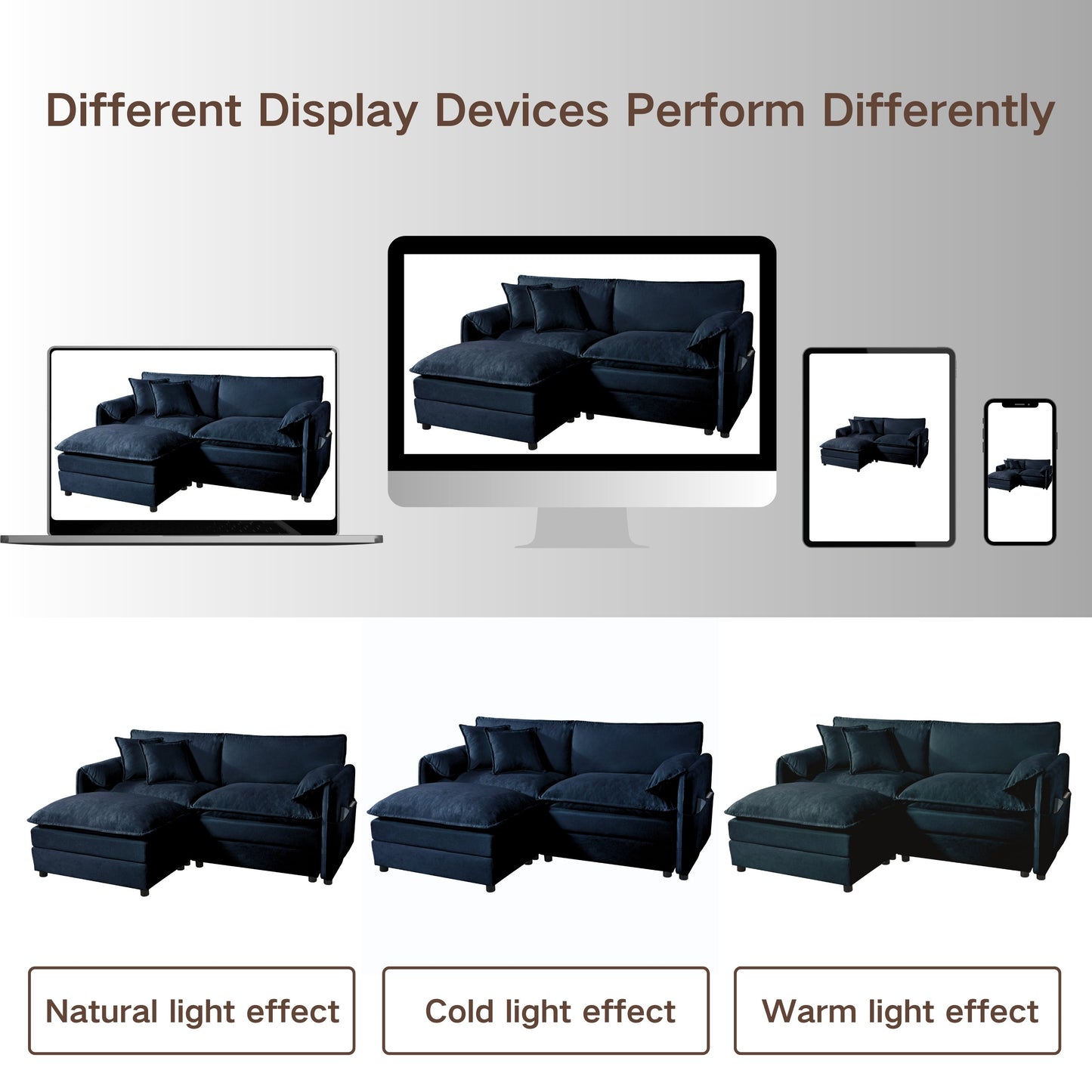 NEW Modern Blue Chenille Love Seat Upholstered Modular L Shaped Deep Seat Sectional Sofa Cloud Couch with Ottoman