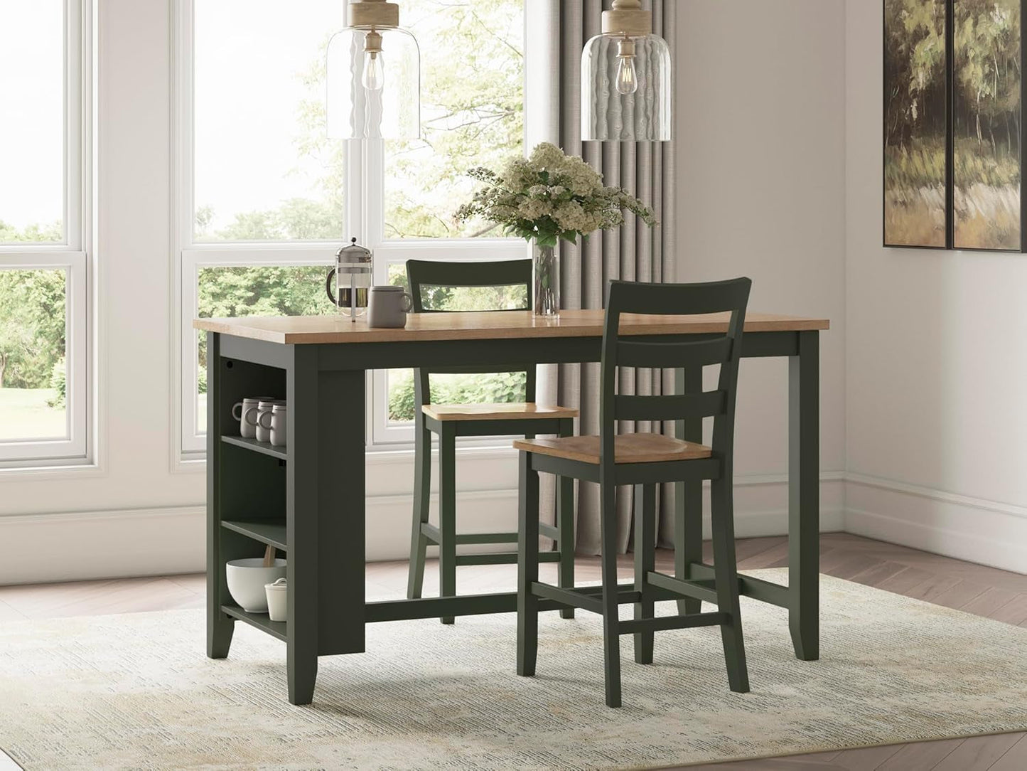 NEW Counter Height Dining Table With 3 Shelves In Brown Green