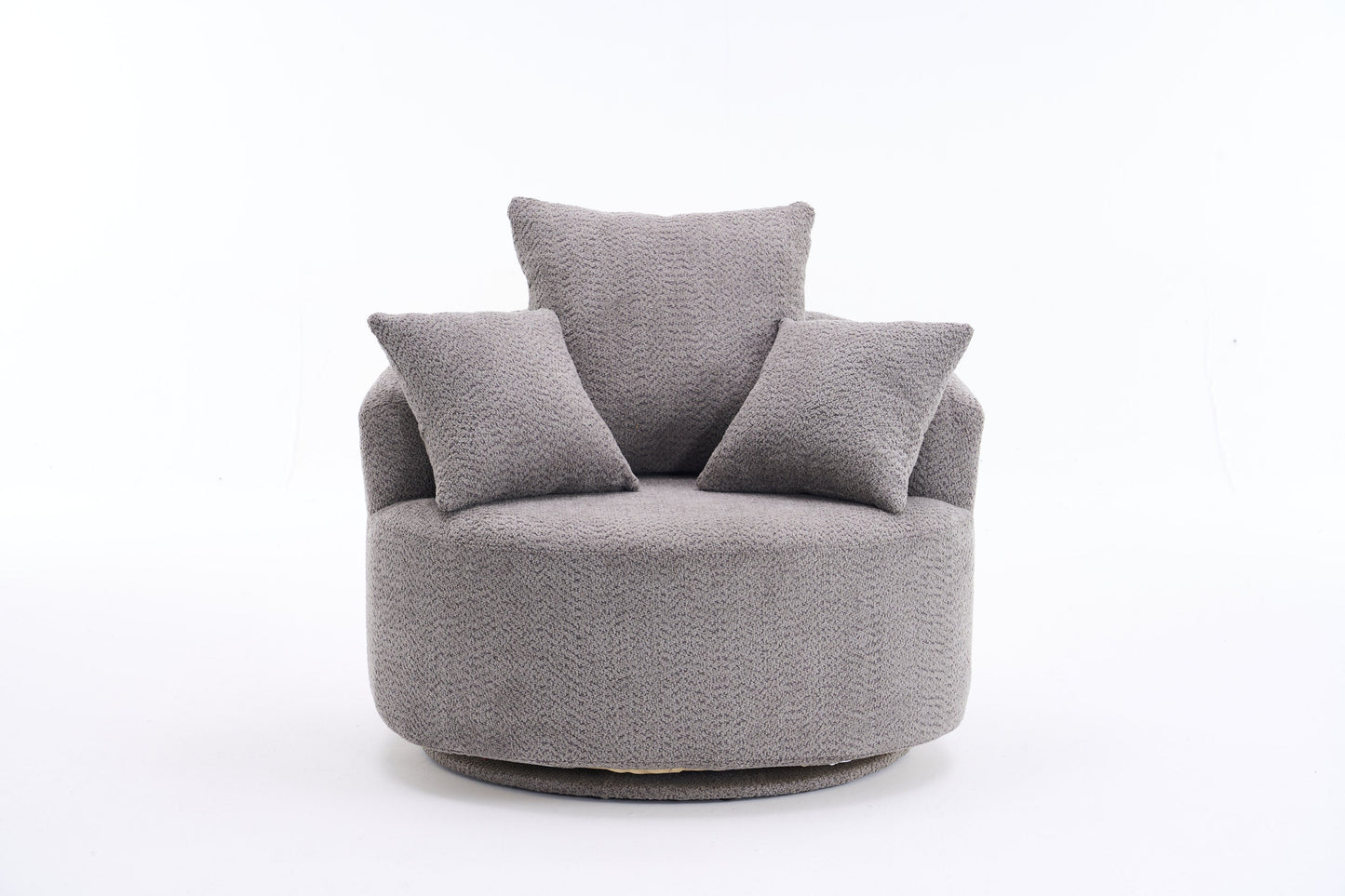 NEW 360° Swivel Round Grey Upholstered Accent Barrel Chair with 3 Removable Pillows