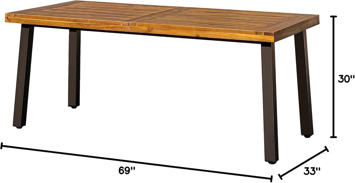 NEW Acacia Wood Dining Table For 6 With Iron Legs IndoorOutdoor