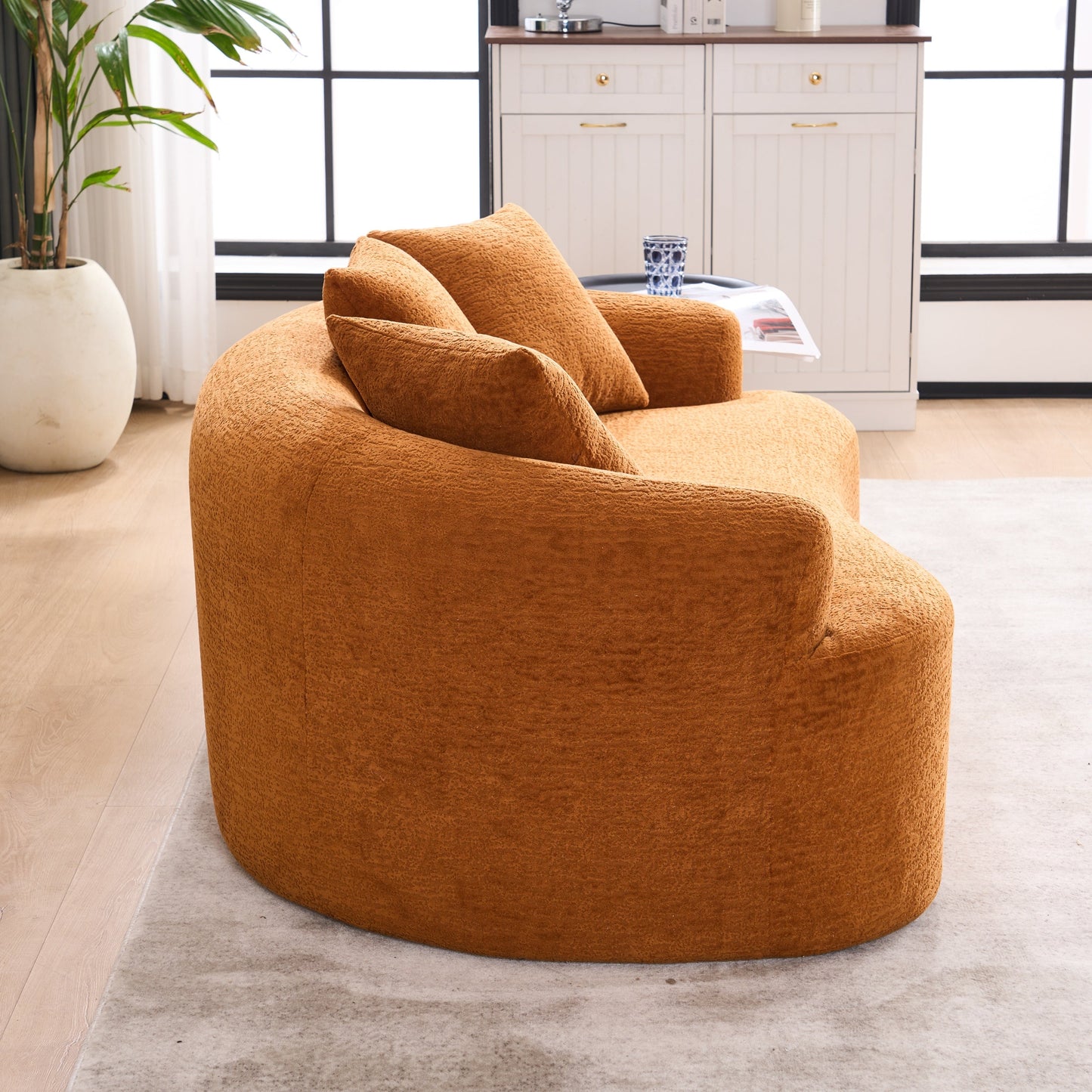 NEW Orange Curved Loveseat Full Compression Sponge Sofa 30D Chenille Couch