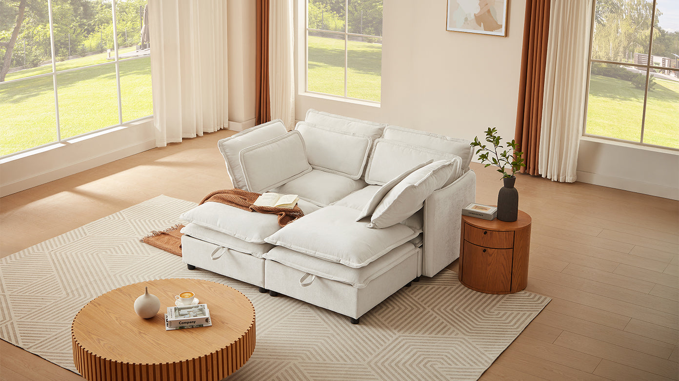 NEW U Style Double-Layer Cushion Four Seater  Modular Sofa with Storage Function