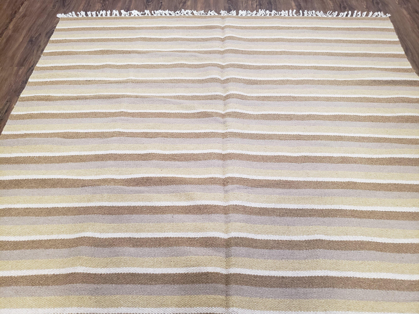 USED New Indian Striped Blanket, Multicolor Earthern Tones Kilim Rug, Wool Handmade South American Style Blanket, Queen Sized Bedspread 5x8 - 6x8