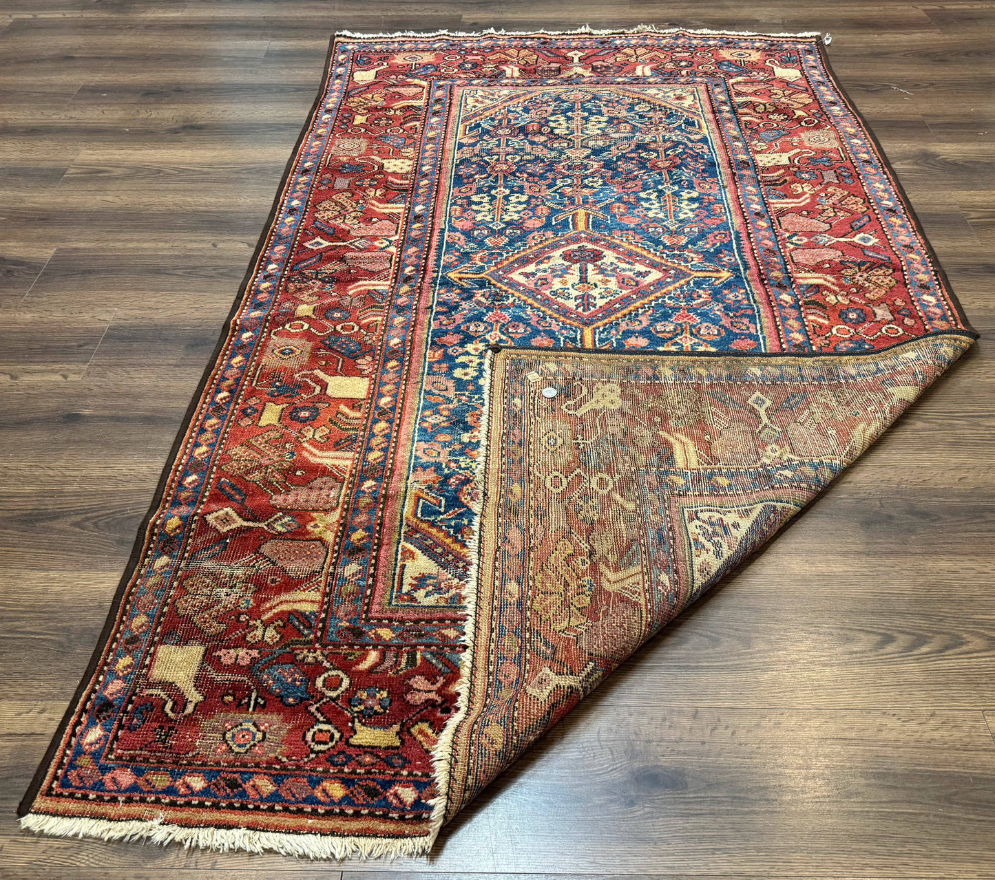 USED Antique Persian Rug 4x7, Blue and Red Malayer Carpet, Rare