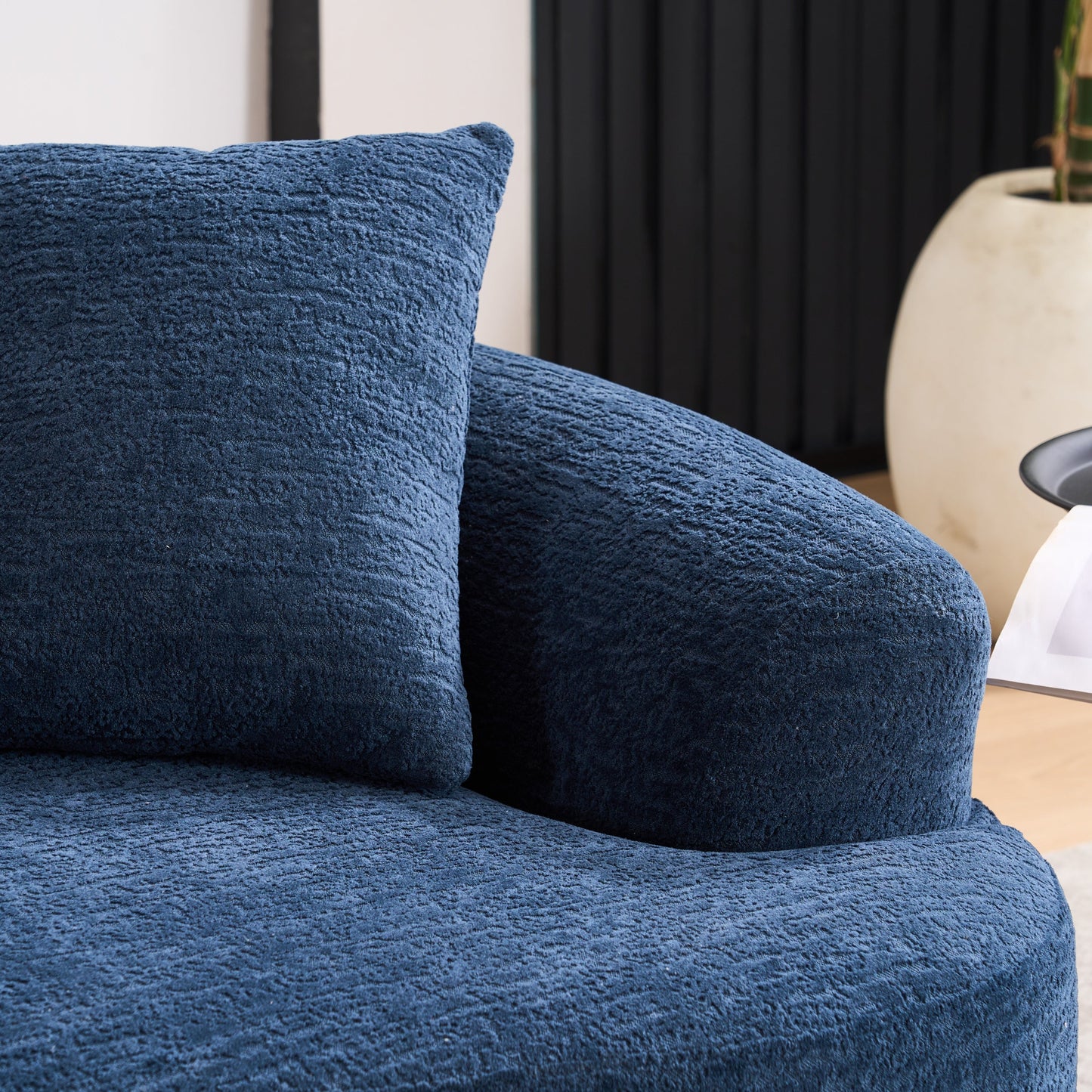 NEW LY-025S Chenille  Curved Loveseat Blue Full Compression Sponge Sofa with 3 Pillows