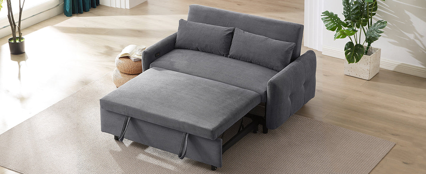NEW 54.5’ Dark Grey Corduroy Modern Convertible Pull-out Sofa Bed