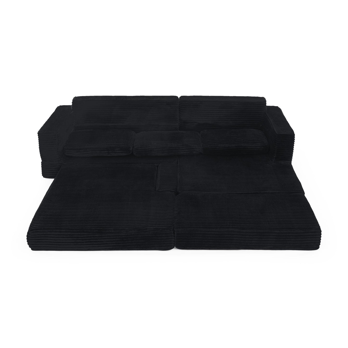 NEW Modern Minimalist L-Shape Modular Sectional Sofa Bed with Corduroy Fabric in Black
