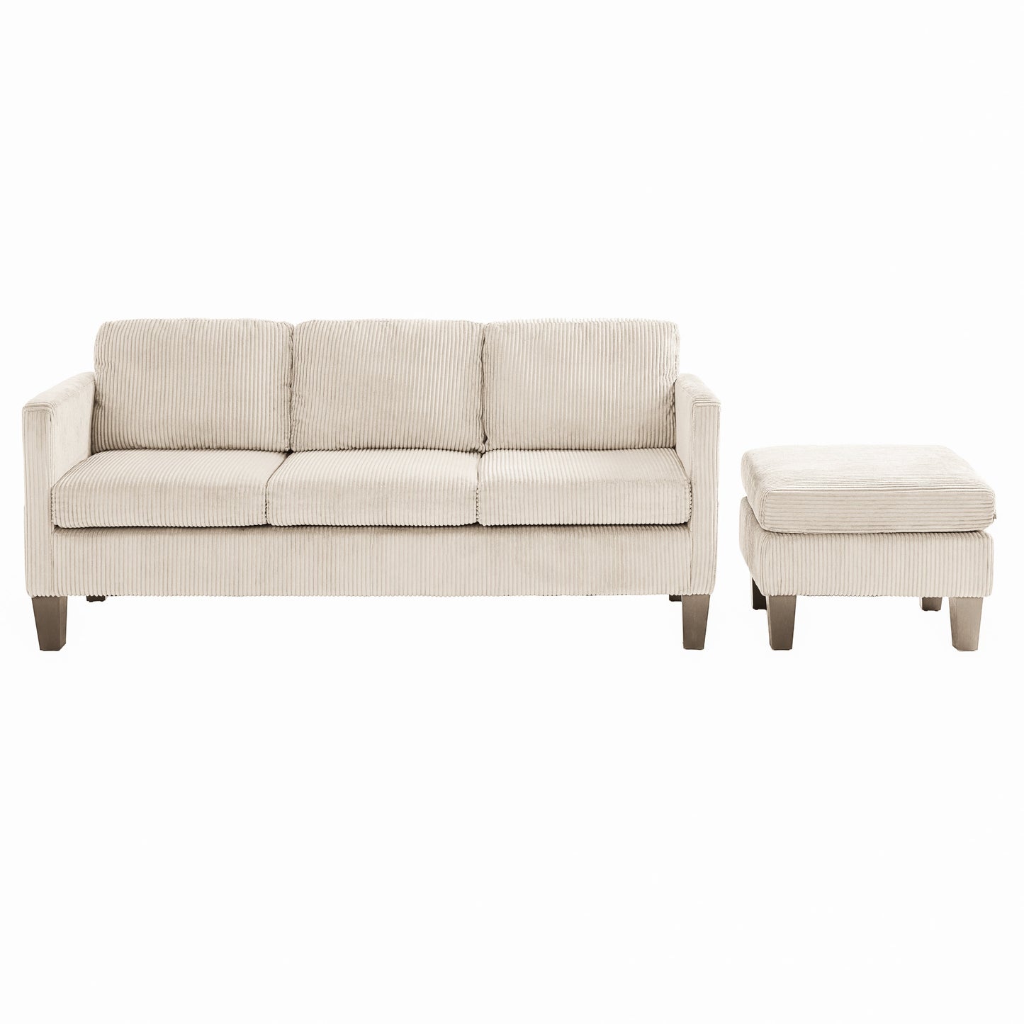 NEW Off White Modern Luxury L-Shaped Sofa with Padded Corduroy