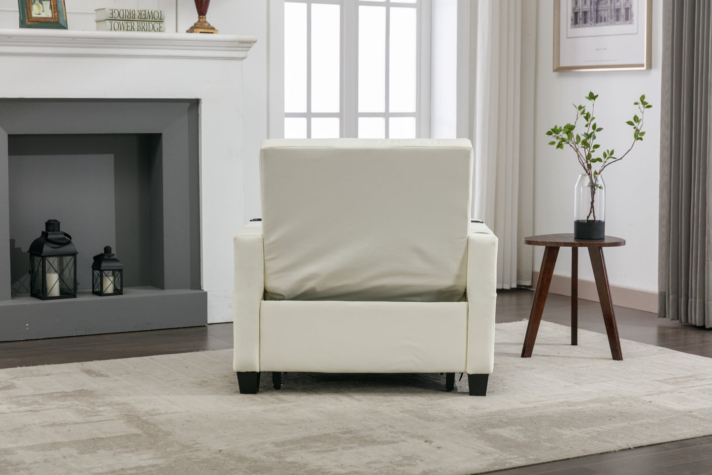 NEW Futon Chair Bed Convertible Chair 3-in-1 Pull Out Sleeper Chair Beds with USB Ports,Wear-resistant and Anti-scratch,  Armchair Bed Sleeper for Living Room (White Leather)