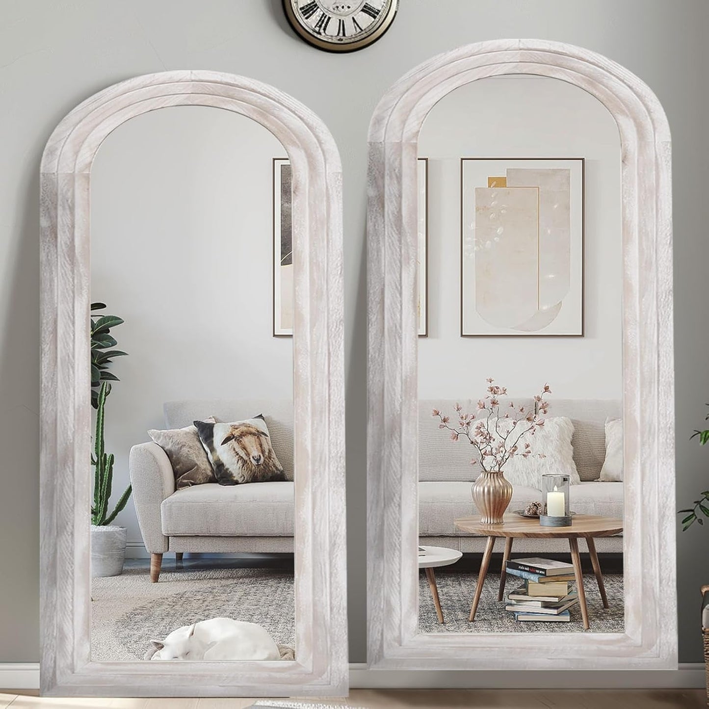 NEW Arched Full Length Mirror With Solid Wood Frame 71x32 Rustic White