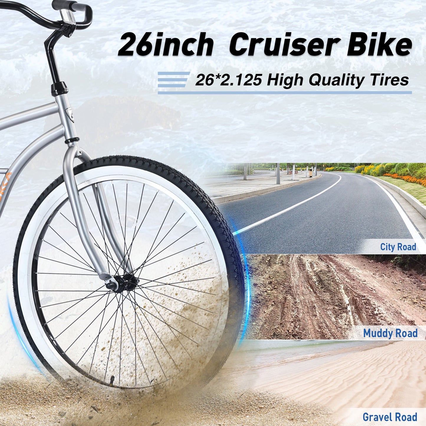 NEW Single Speed Bicycles 26'Inch,Steel Frame, Wide Wheels for Stability, Rear Coaster Brakes,Multiple Colors Men's Beach Cruiser Bike