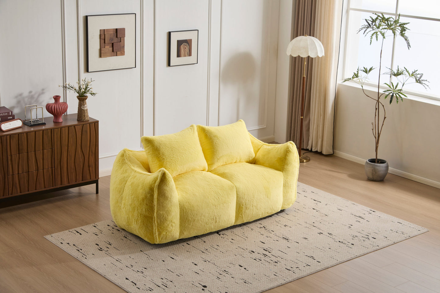 NEW Yellow Giant Bean Bag Couch Ultra Soft Fluffy Loveseat Bean Bag Sofa