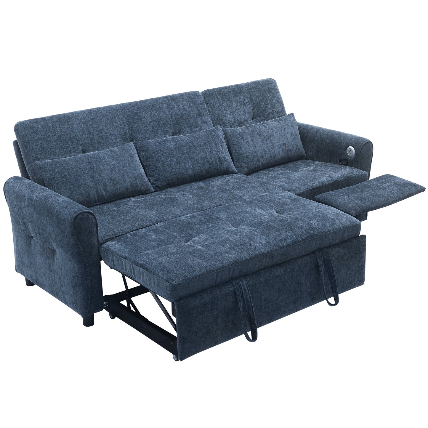 NEW 2-in-1 Sofa 82' Three-seater Sofa with Sofa Bed and Reversible Recliner, Blue Chenille