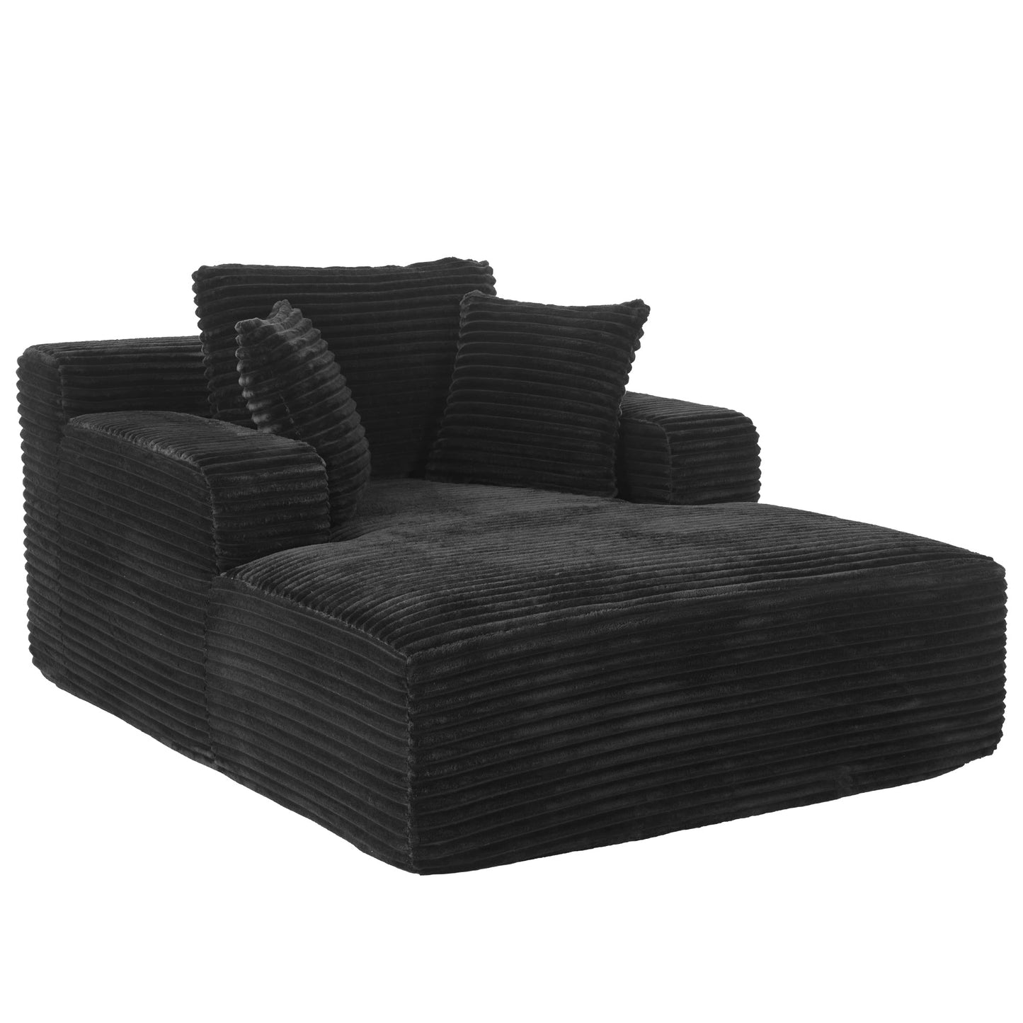NEW Modern Black Corduroy Chaise Lounge Sofa Bed with Removable Pillows, 48.8' Upholstered Sleeper Sofa