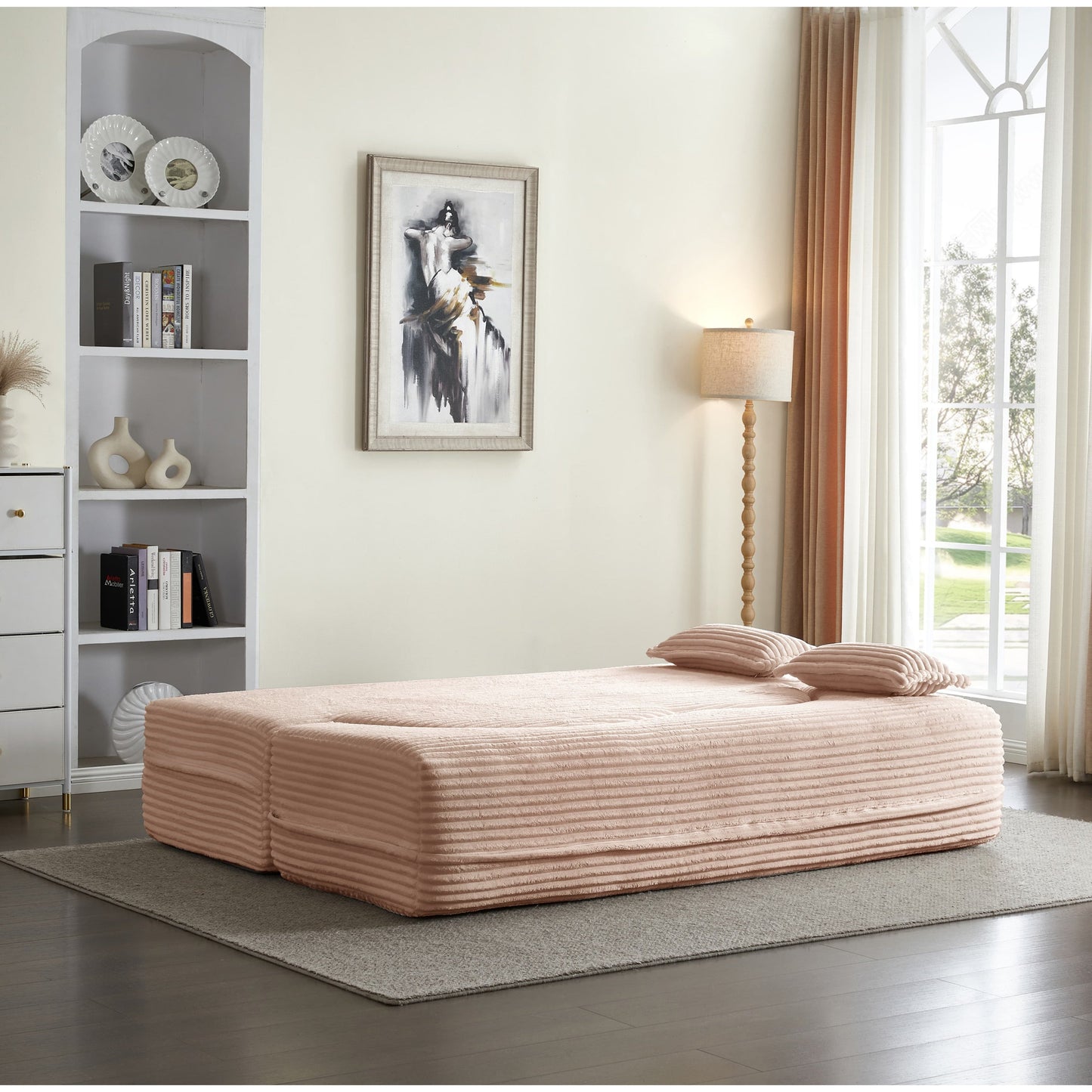 NEW Modern Convertible Plush Corduroy Foam-Filled Sleeper Sofa Bed with 2 Pillows & 15’ Full Size Folding Mattress