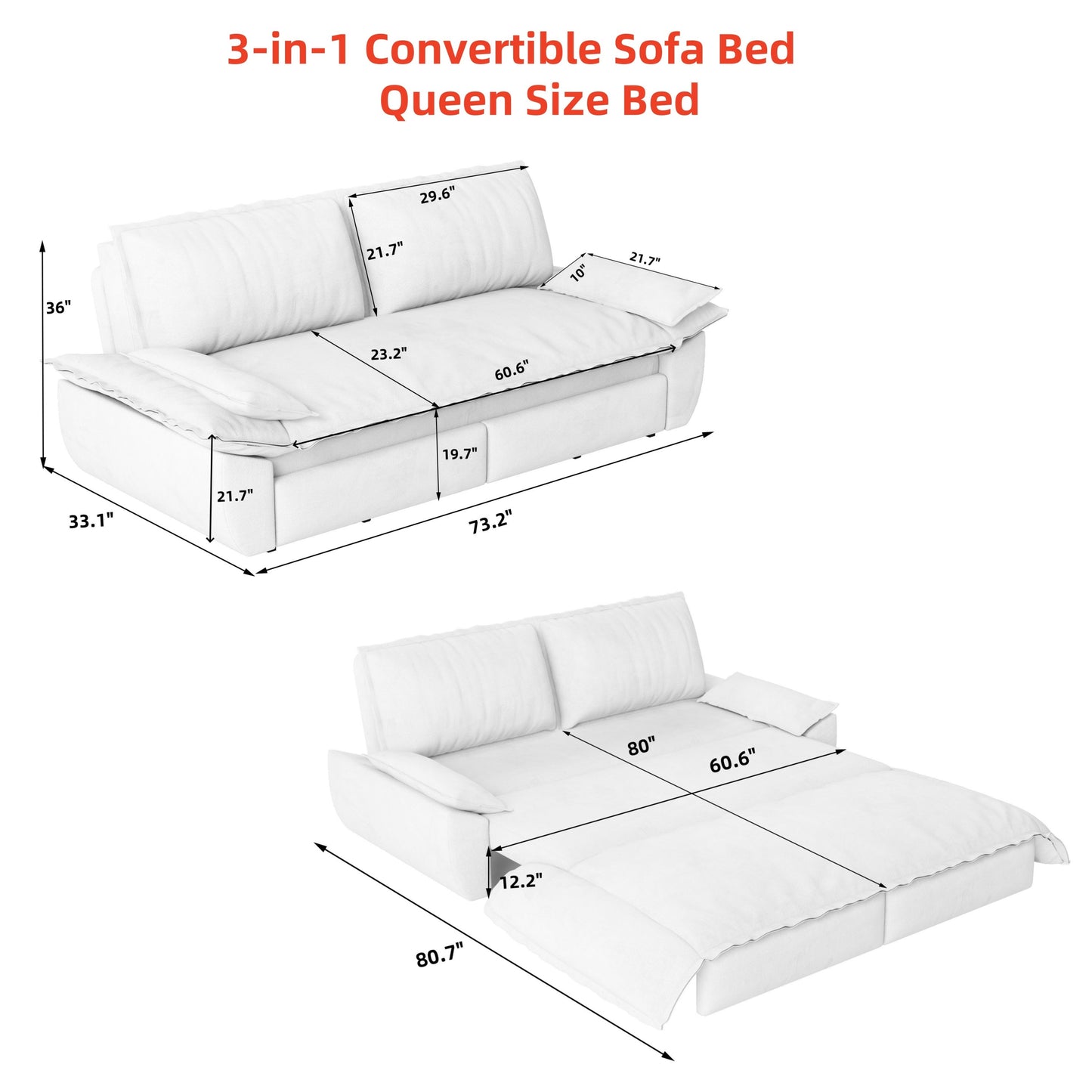 NEW Multi-Functional Green Velvet 3-in-1 Convertible 73.2' Queen Pull Out Sofa Bed Sleeper Couch