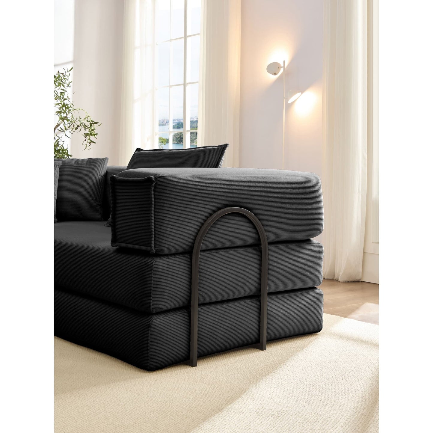 NEW Oversized Black Upholstered Sectional Sofa Set Modular 118.2' L Shaped Living Room Sofa Set with 6 Pillows