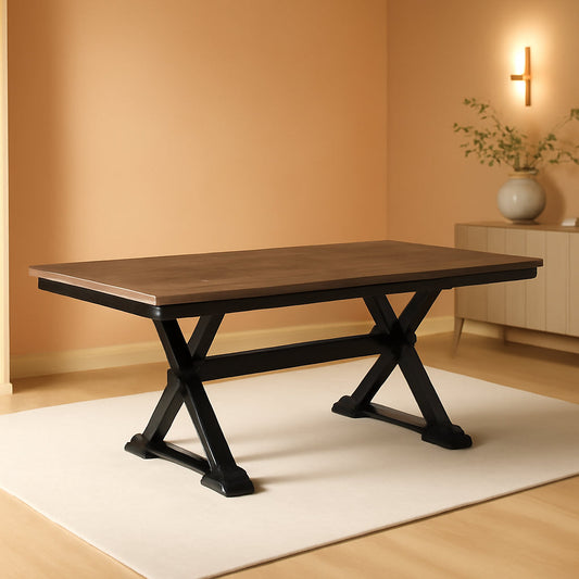NEW Farmhouse Dining Extension Table Butterfly Leaf 6-8 Seater Black And Dark Brown