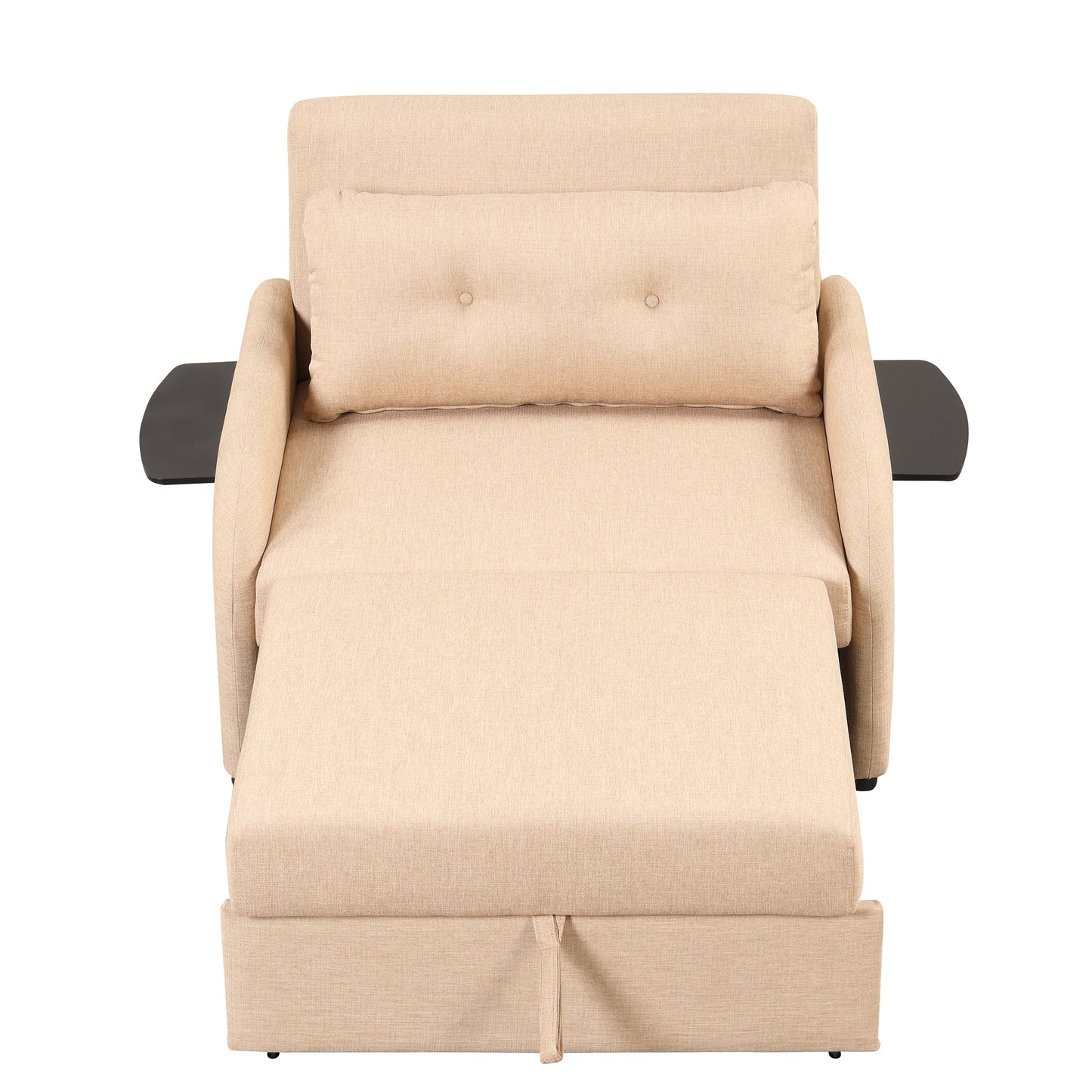 NEW Versatile Pull Out Sofa Sleeper 3 in 1 with Wing Table & USB Charge, Beige Linen, Compact Design