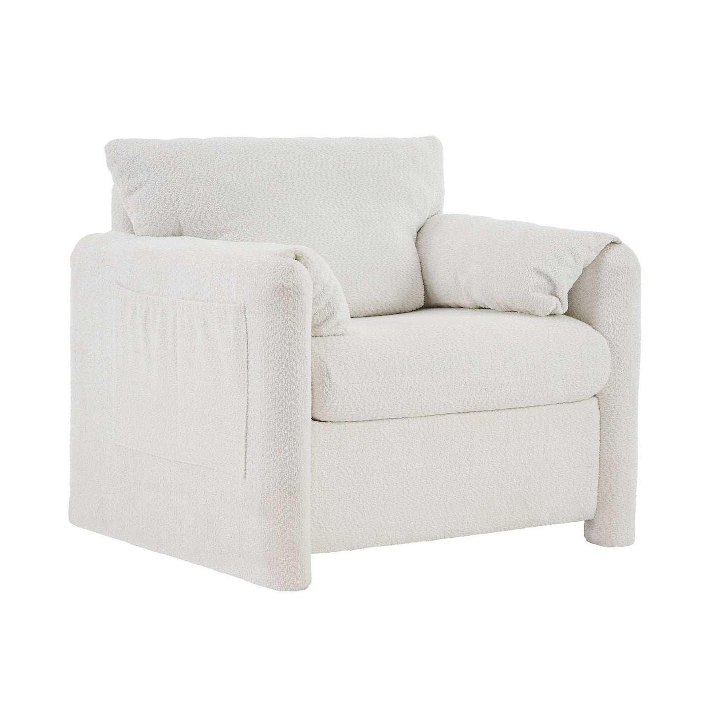 NEW Fixed Modern Ivory White Plush Chenille Lounge Accent Single Seater Armchair Chair with High-Resilience Cushion