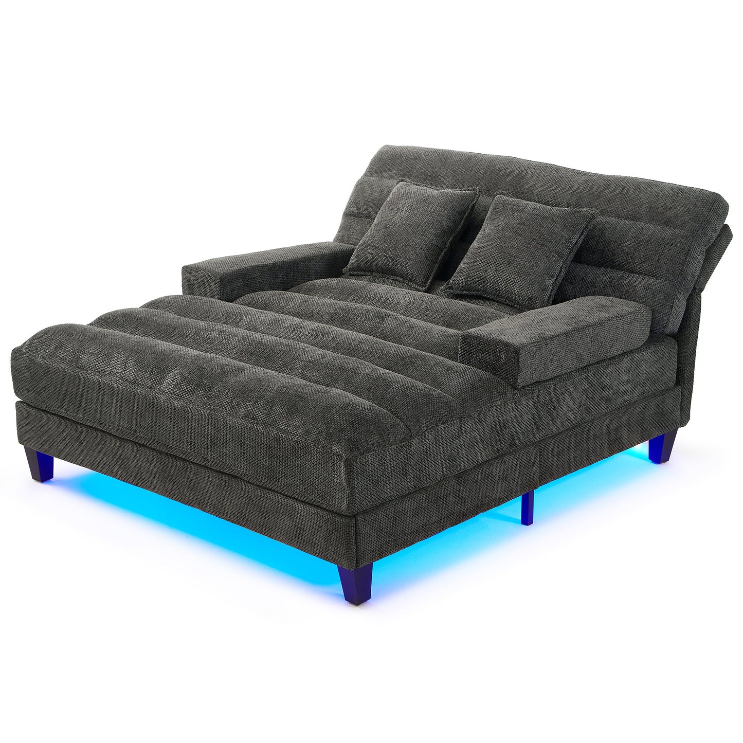NEW  Grey Chenille LED Light Strip Upholstered Modern Chaise Lounge Sofa Bed