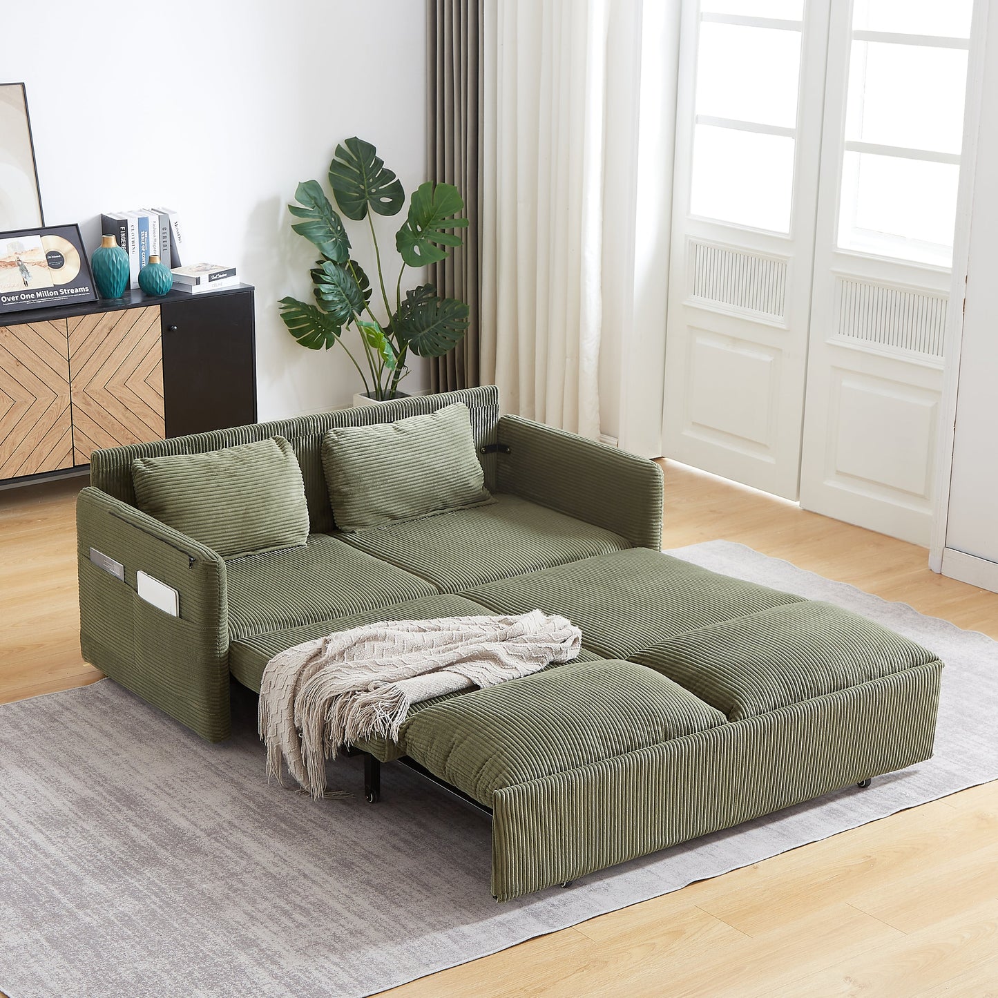 NEW MH'' 64.5 Inch 3-in-1 Adjustable Soft Corduroy Convertible Sleeper Sofa Bed