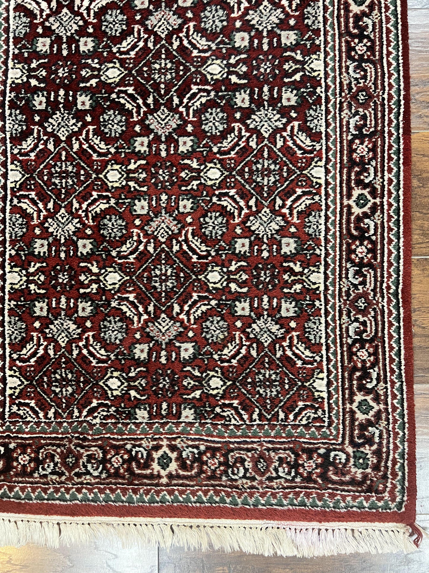 USED Indo Persian Runner Rug 2.7 x 8, Wool Hand Knotted Vintage Carpet, Red Black, Herati Allover Pattern, Oriental Runner, Rug for Hallway