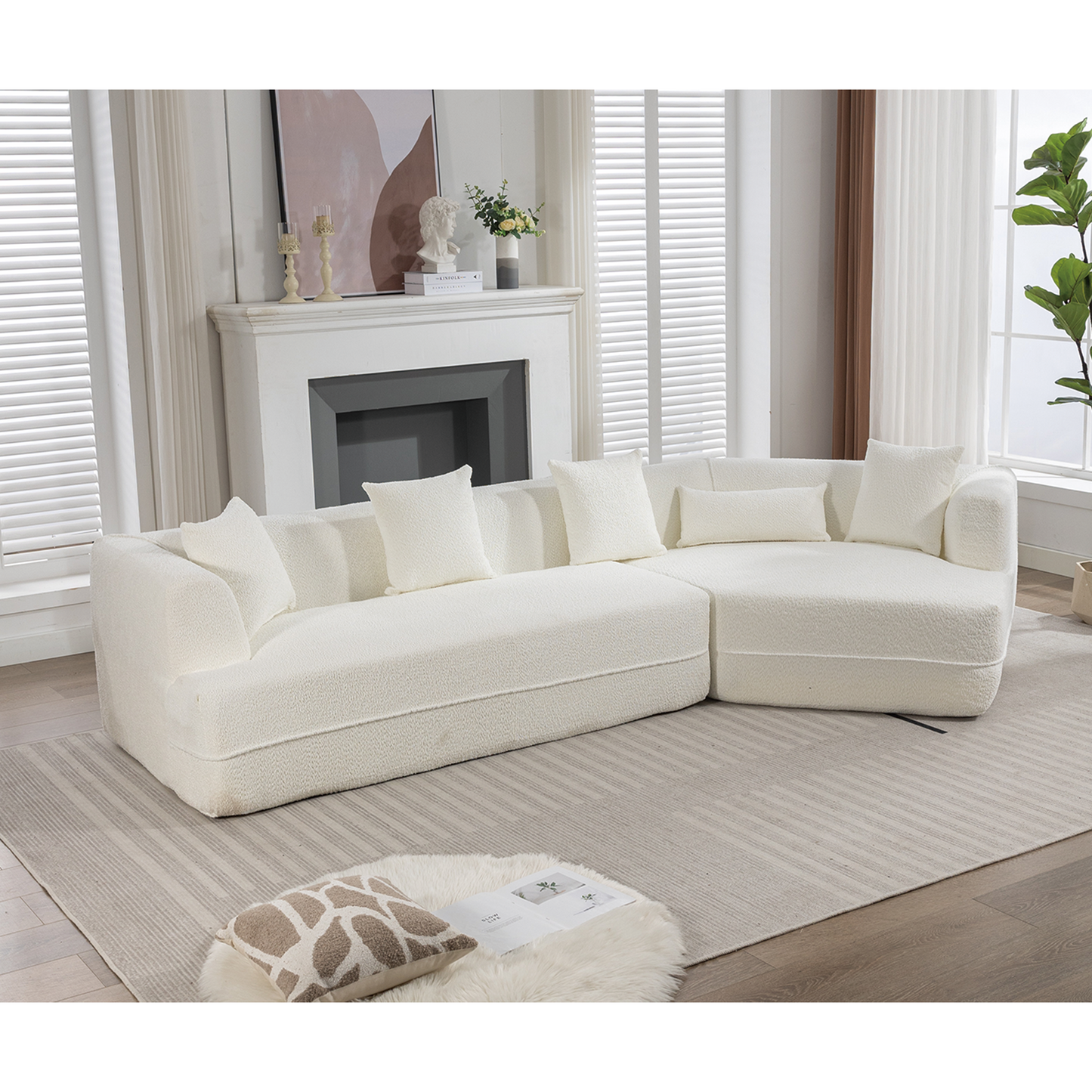 NEW Modern Creamy White Round Fiber Fabric Upholstered Modular Sofa Couch