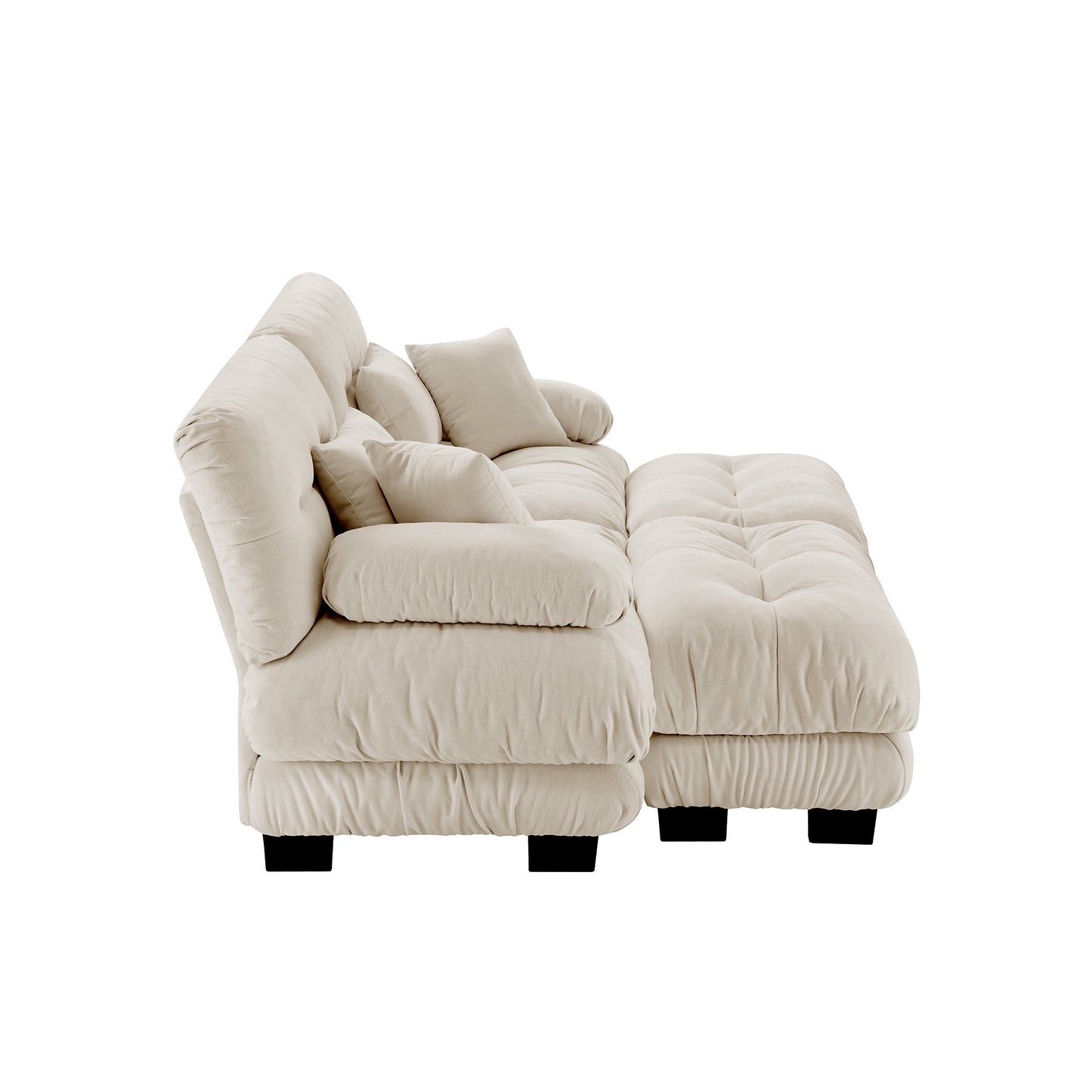 NEW Light Coffee Chenille Cloud Couch Sleeper 2 Seater Upholstered Wide Arm Sofa with 2 Lumbar 2 Throw Pillows and  2 Ottomans