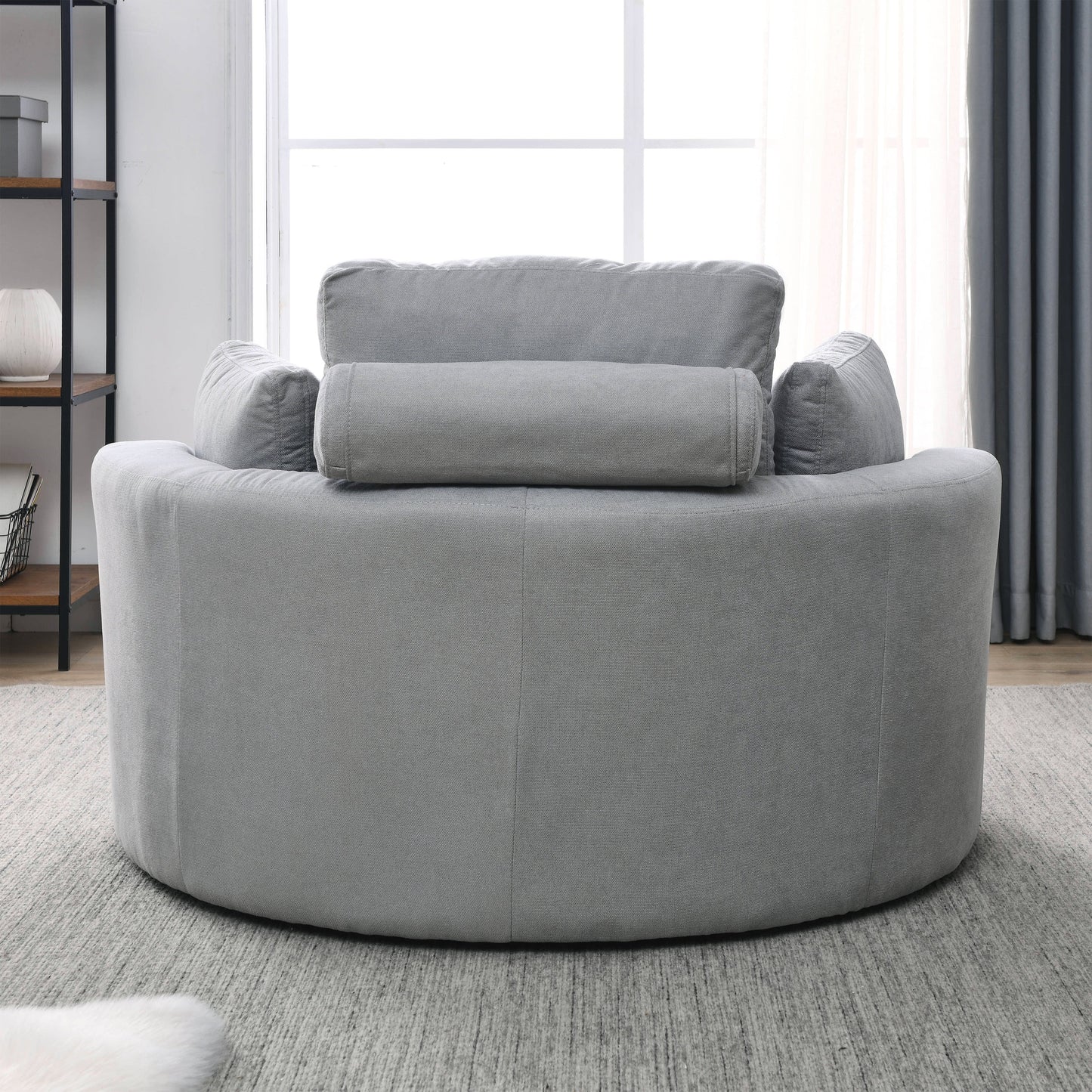 NEW We Like Swivel Accent Barrel Modern Grey Sofa Lounge Club Big Round Chair with Storage Ottoman Linen Fabric with Pillows