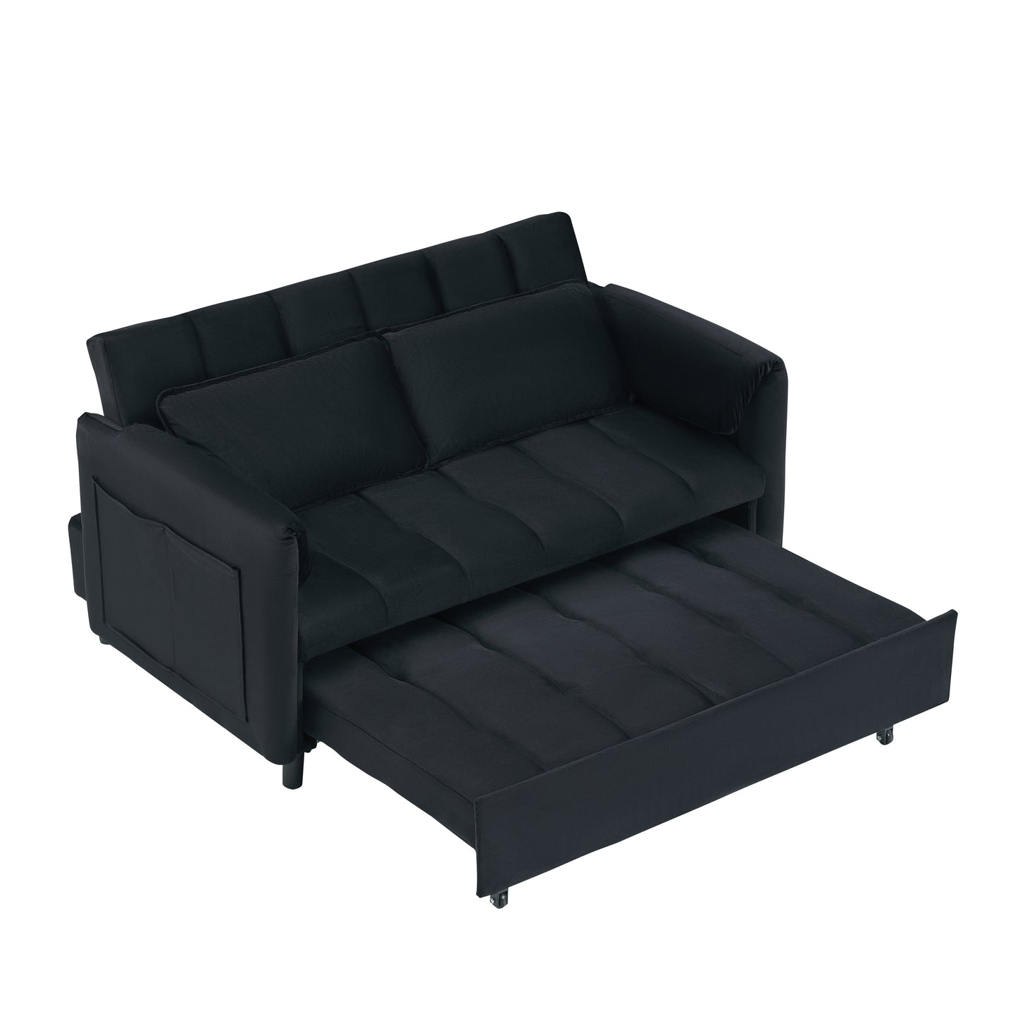 NEW 52' Black modern velvet pull-out bed, small love seat