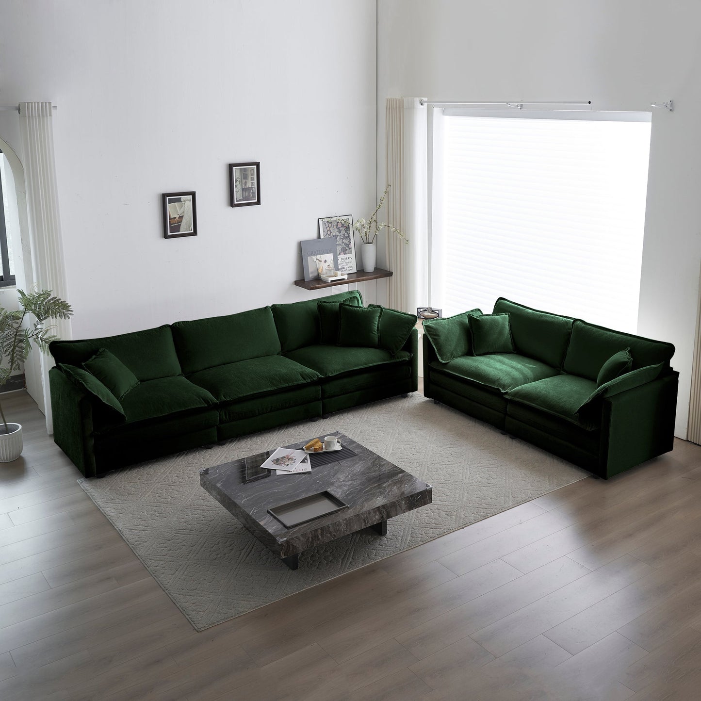 NEW 3 Piece Sofa Set Oversized Sofa Comfy Sofa Couch, 2 Pieces of 2 Seater and 1 Piece of 3 Seater Sofa  for Living Room, Deep Seat Sofa Green Chenille