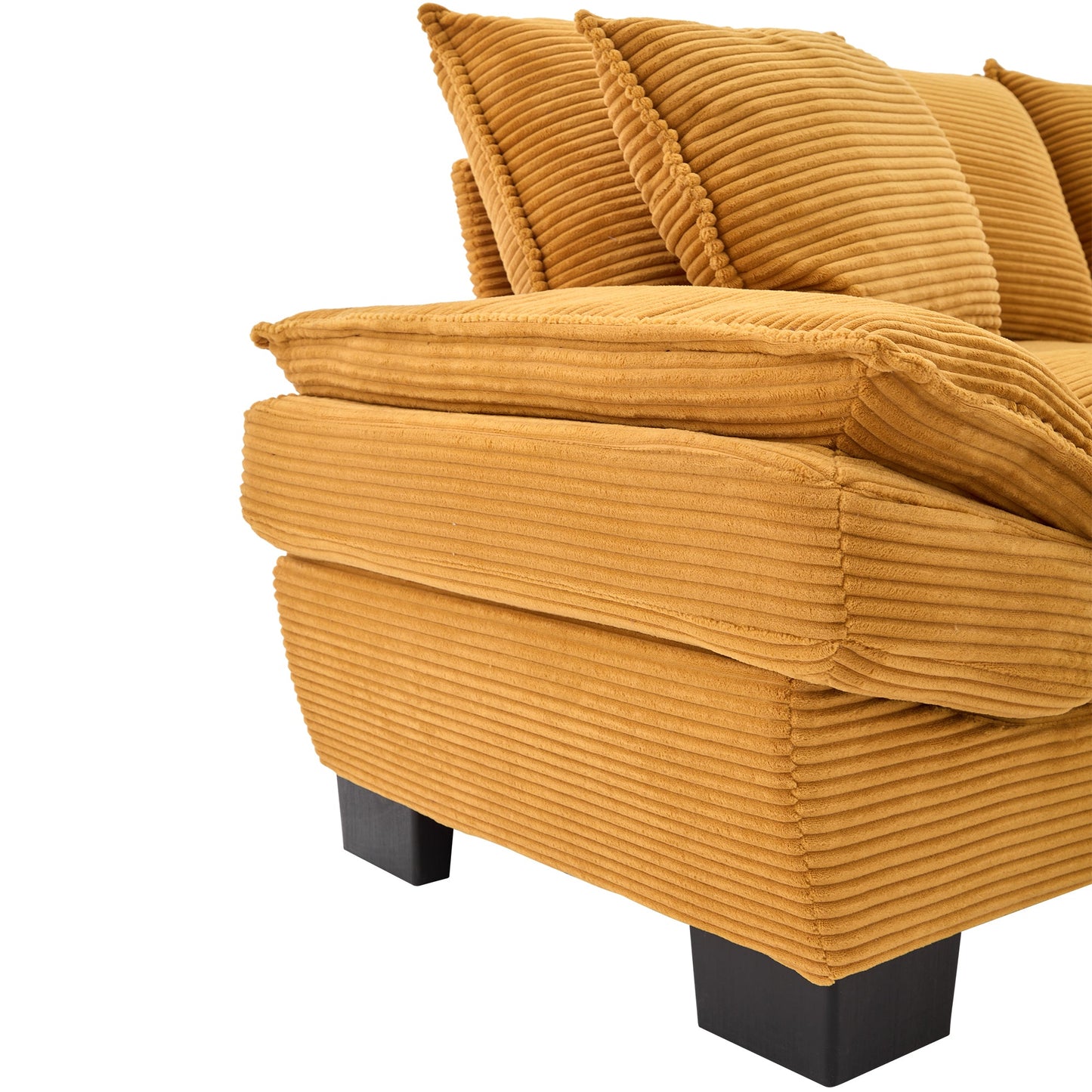 NEW Comfy Upholstered Deep Seat Yellow Corduroy Sleeper Couch Loveseat Sofa with Pillows