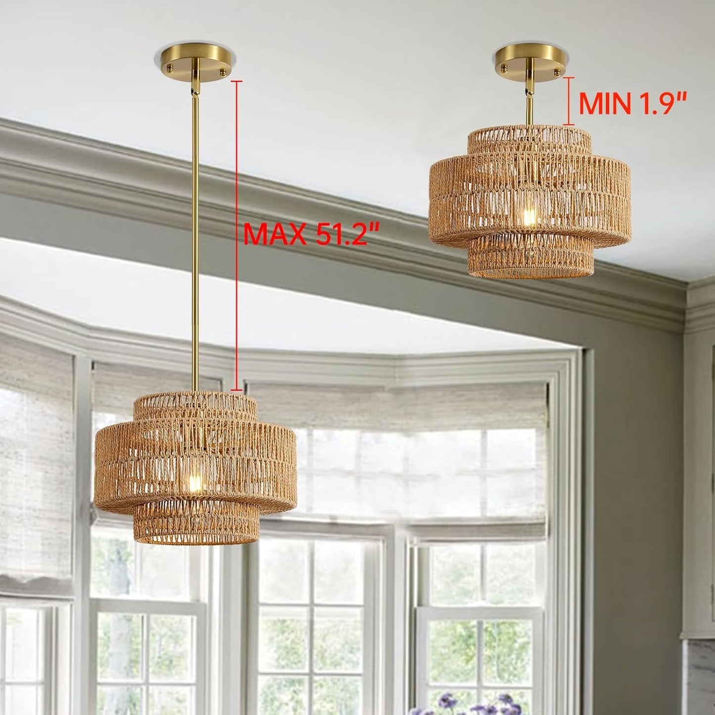 NEW Boho Rattan Chandelier Handwoven Pendant Light Natural